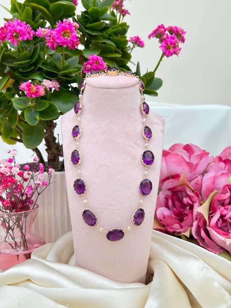 Antique Chunky Silver Gilt and Purple Paste Rivière Necklace: Antique Chunky Silver Gilt and Purple Paste Rivière Necklace the prettiest necklace Measurements: length 38cm width 12mm weight 32.15g Mater