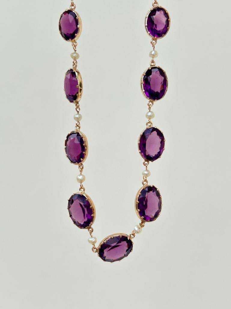 Antique Chunky Silver Gilt and Purple Paste Rivière Necklace - 2