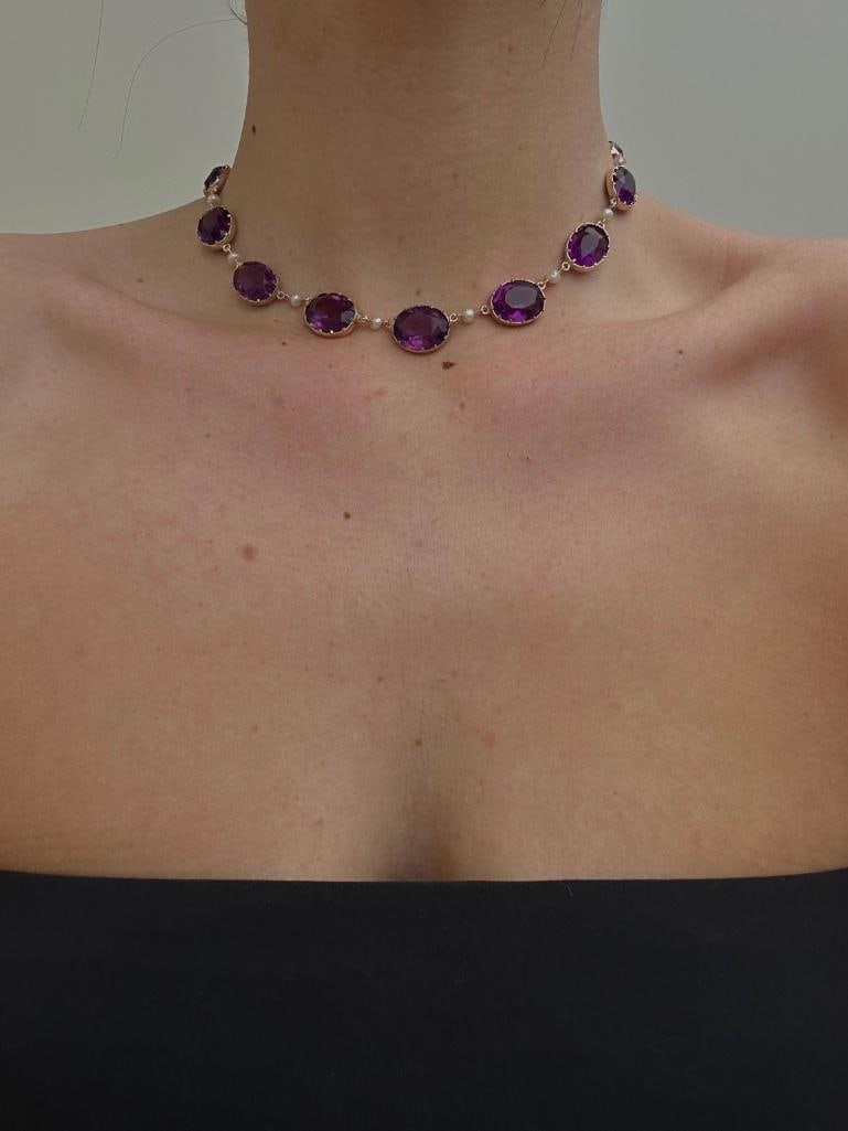 Antique Chunky Silver Gilt and Purple Paste Rivière Necklace - 3