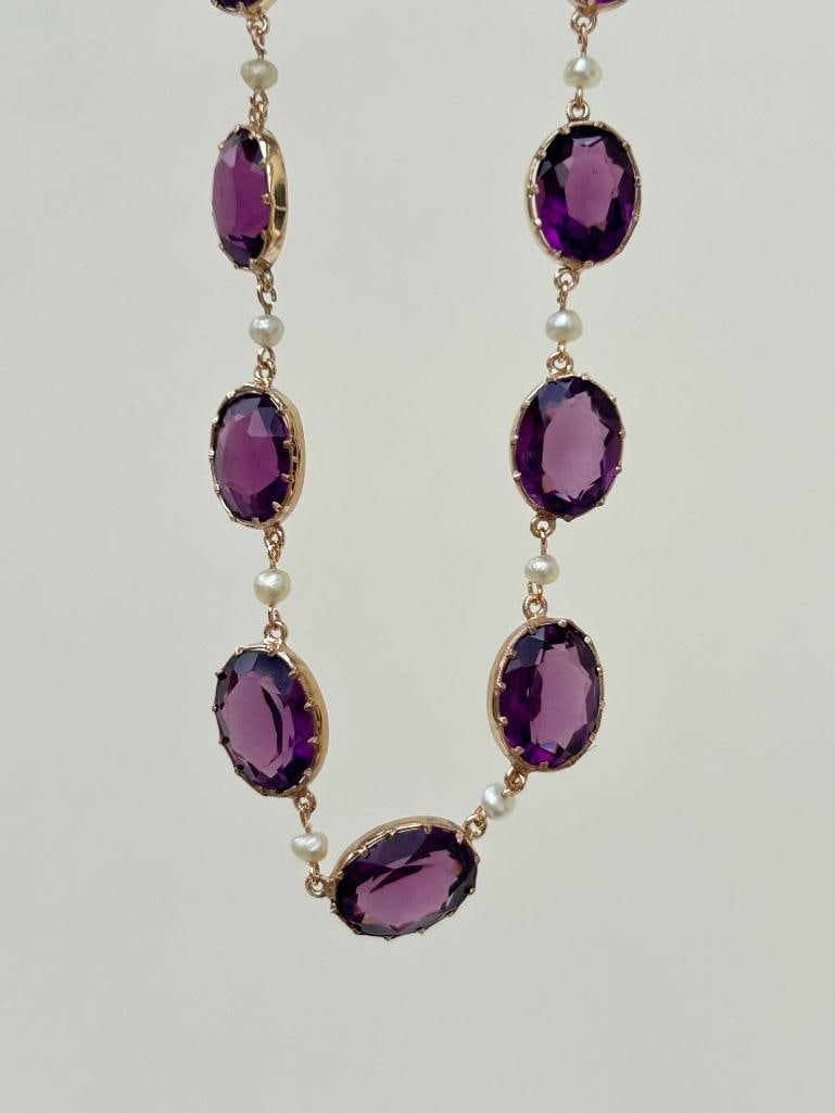 Antique Chunky Silver Gilt and Purple Paste Rivière Necklace - 4