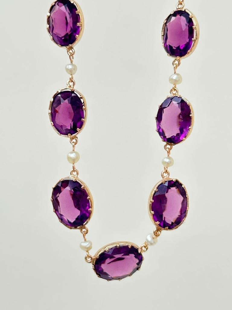 Antique Chunky Silver Gilt and Purple Paste Rivière Necklace - 5