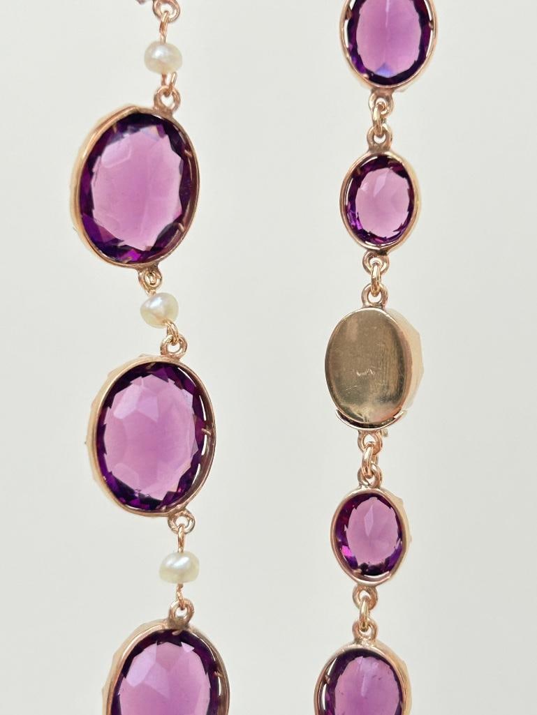 Antique Chunky Silver Gilt and Purple Paste Rivière Necklace - 7