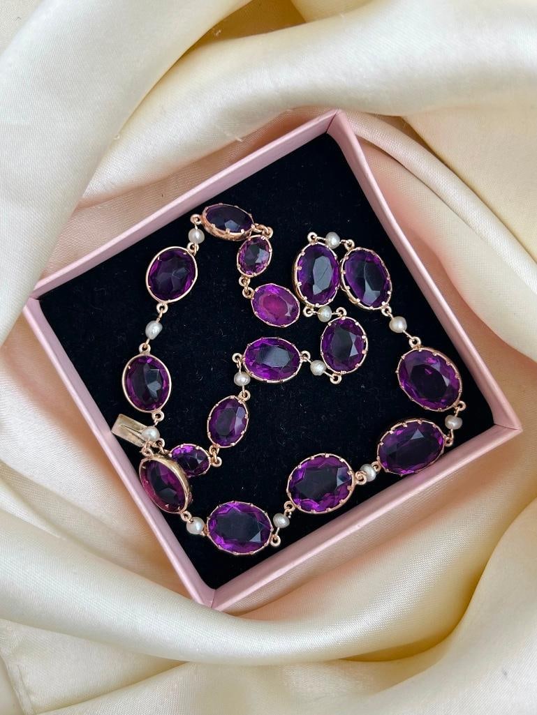 Antique Chunky Silver Gilt and Purple Paste Rivière Necklace - 8