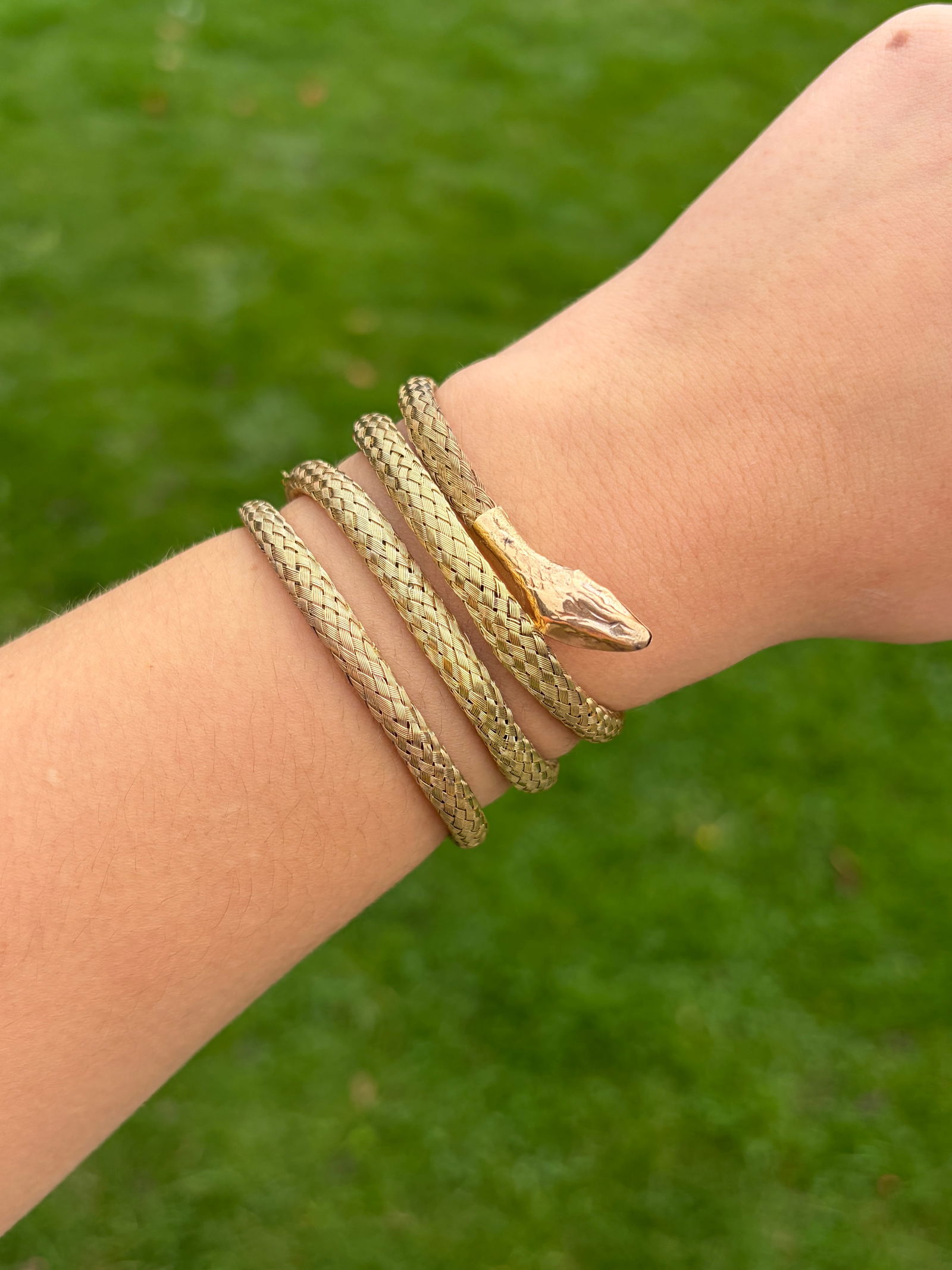 Coiled Snake Bangle in Gilt Metal - 10