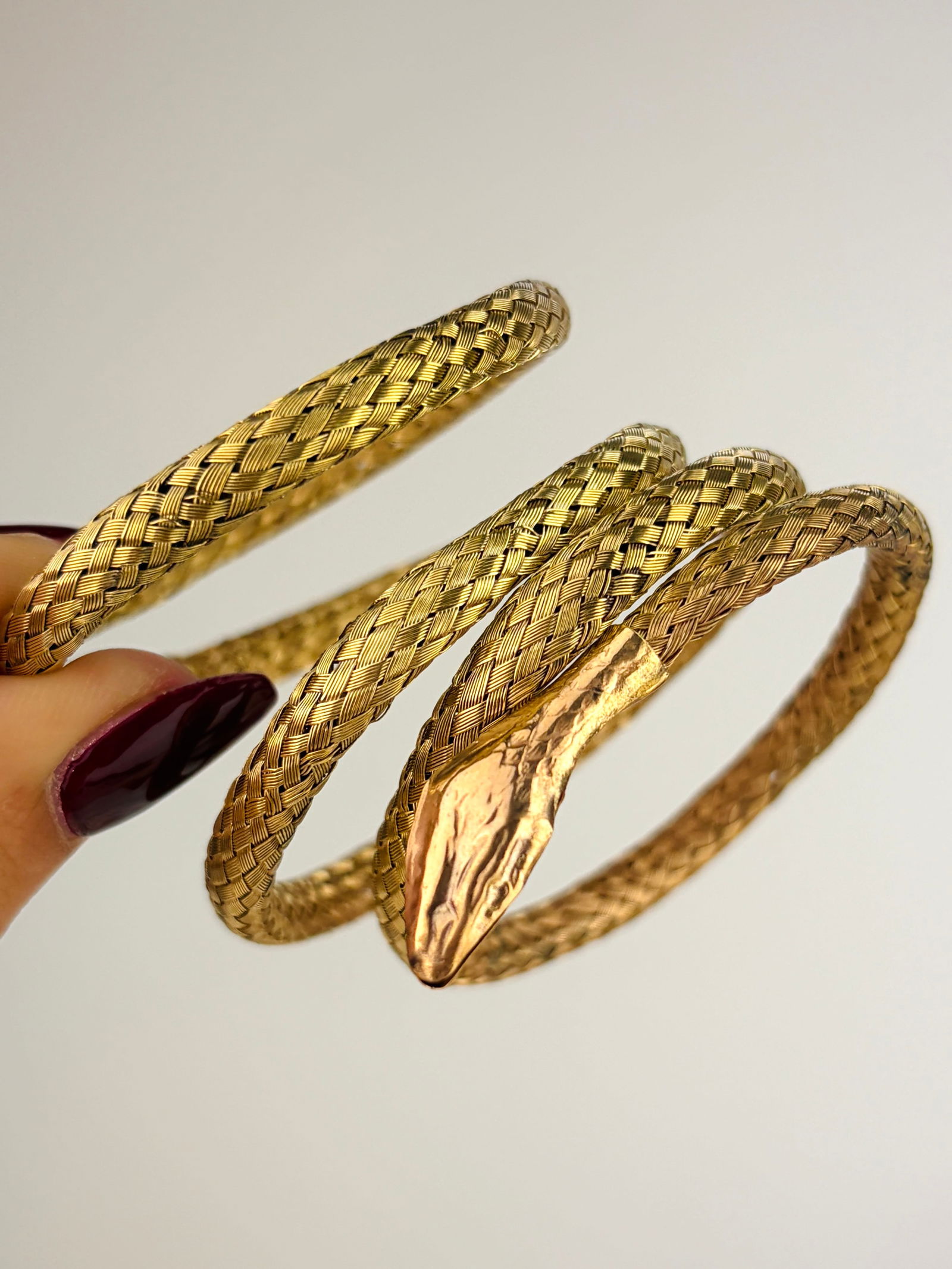 Coiled Snake Bangle in Gilt Metal - 3