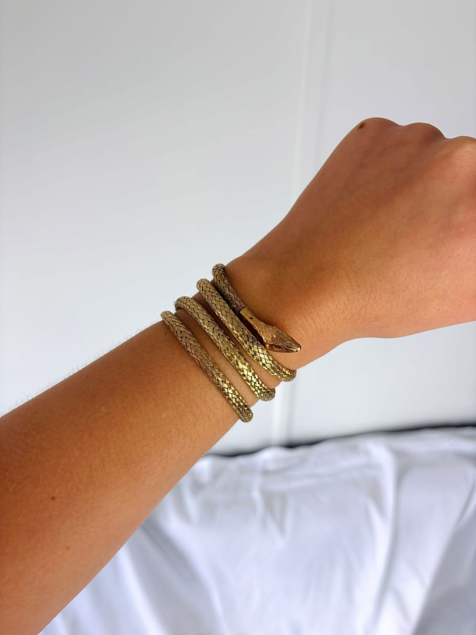 Coiled Snake Bangle in Gilt Metal - 7