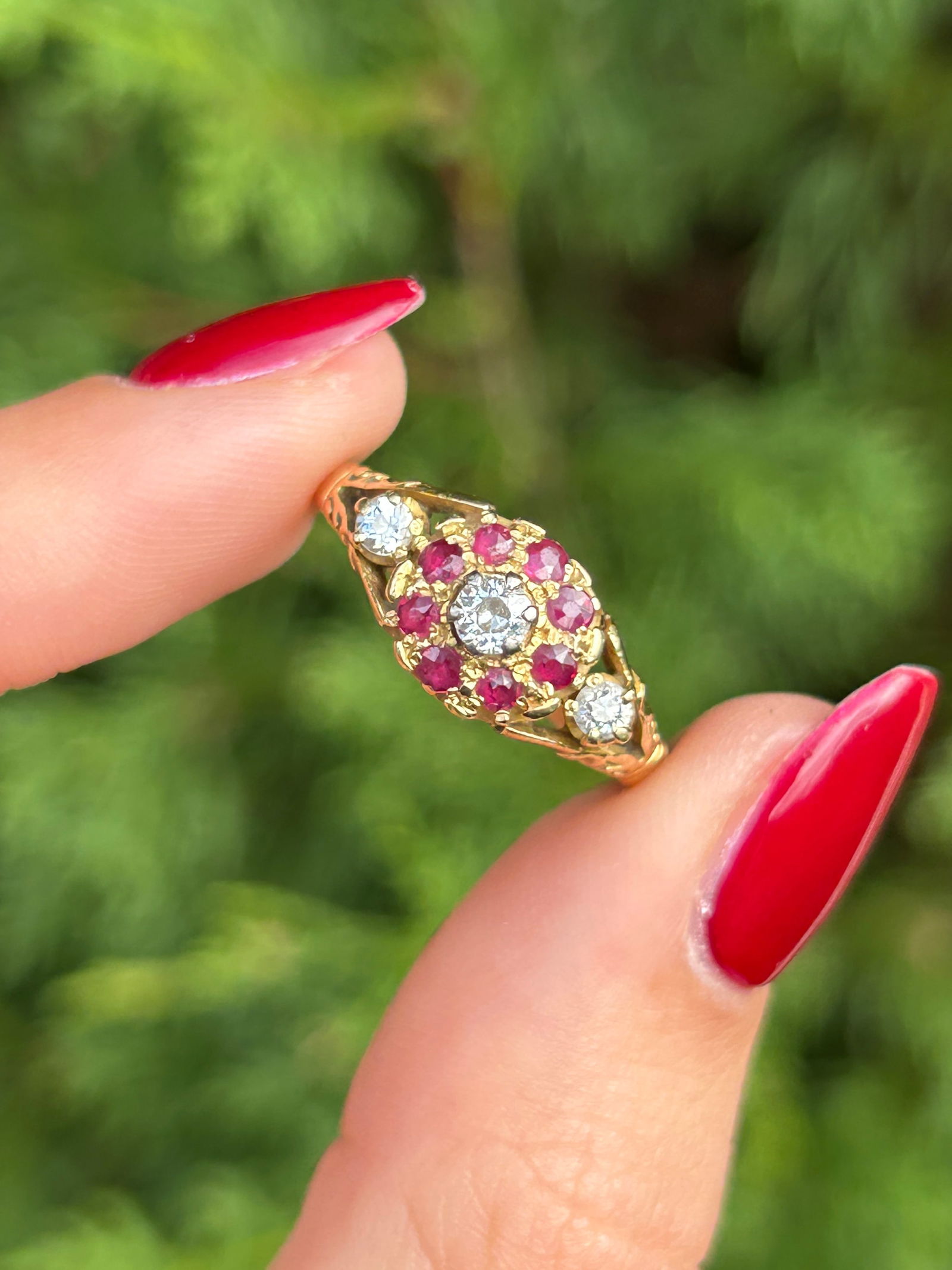 Ruby and Diamond 18ct Yellow Gold Cluster Ring - 11