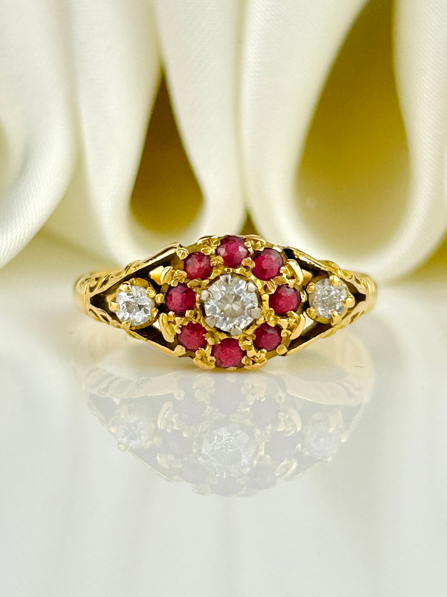 Ruby and Diamond 18ct Yellow Gold Cluster Ring (1 of 11)