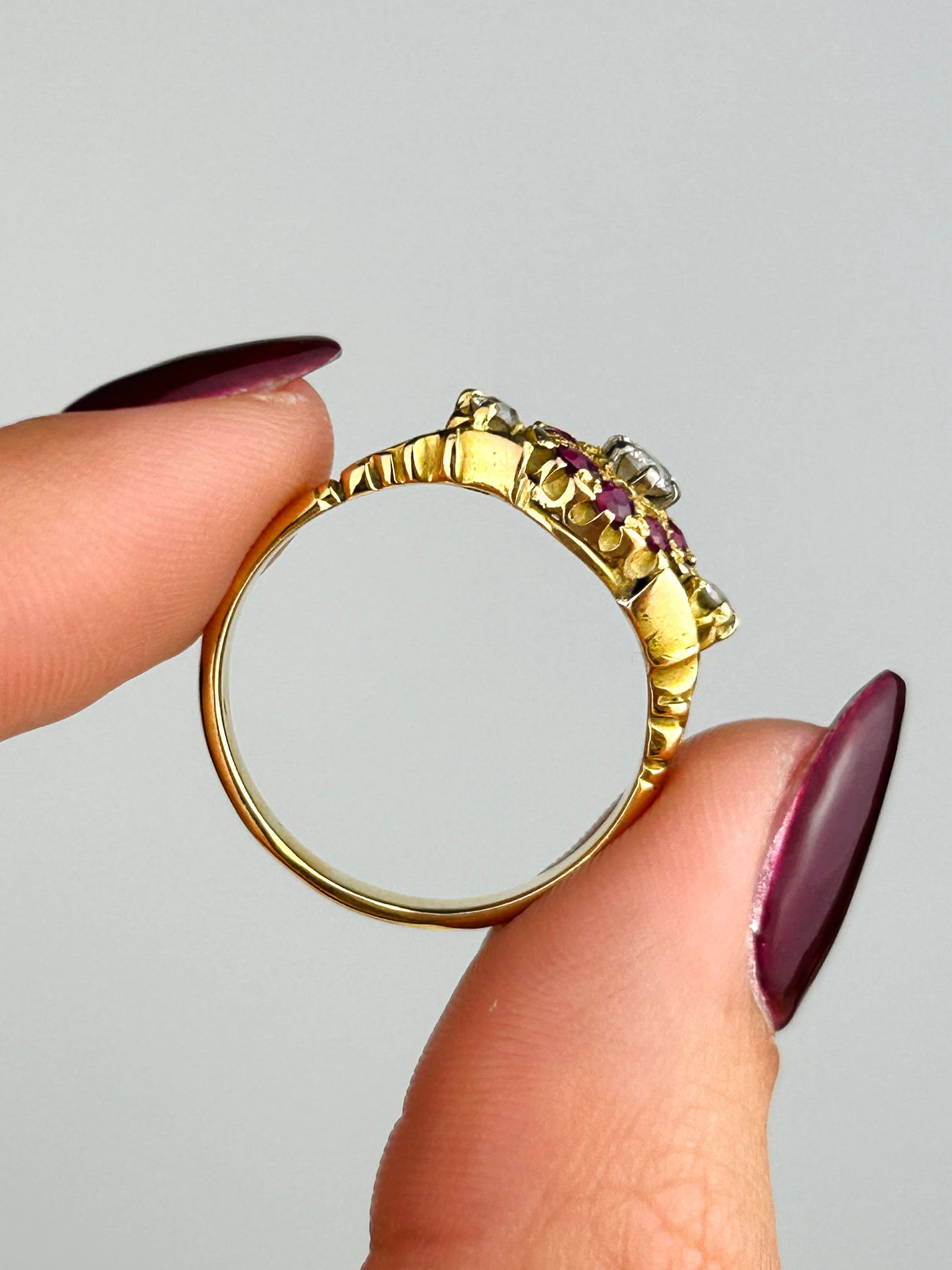 Ruby and Diamond 18ct Yellow Gold Cluster Ring - 6