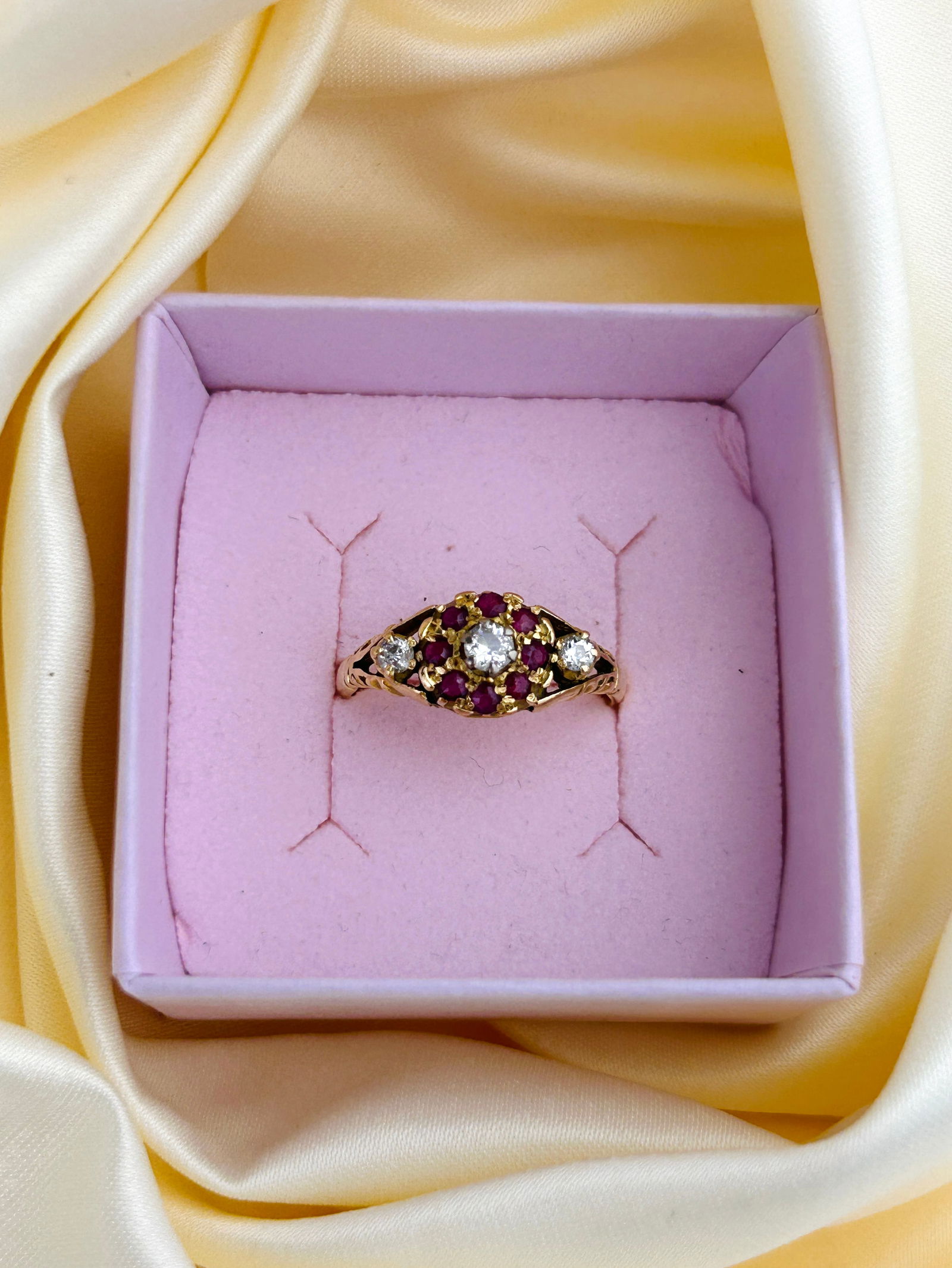 Ruby and Diamond 18ct Yellow Gold Cluster Ring - 7