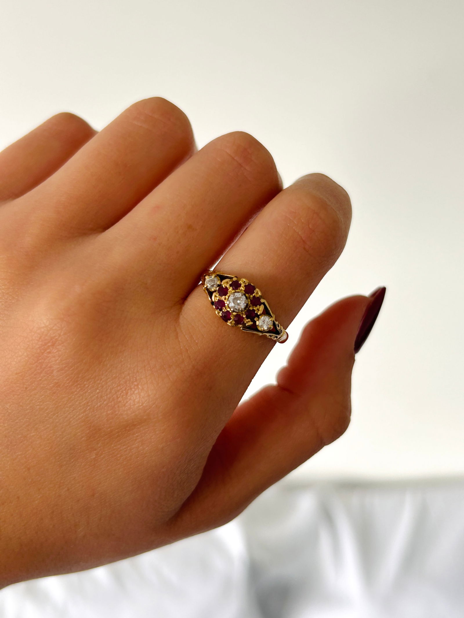 Ruby and Diamond 18ct Yellow Gold Cluster Ring - 8