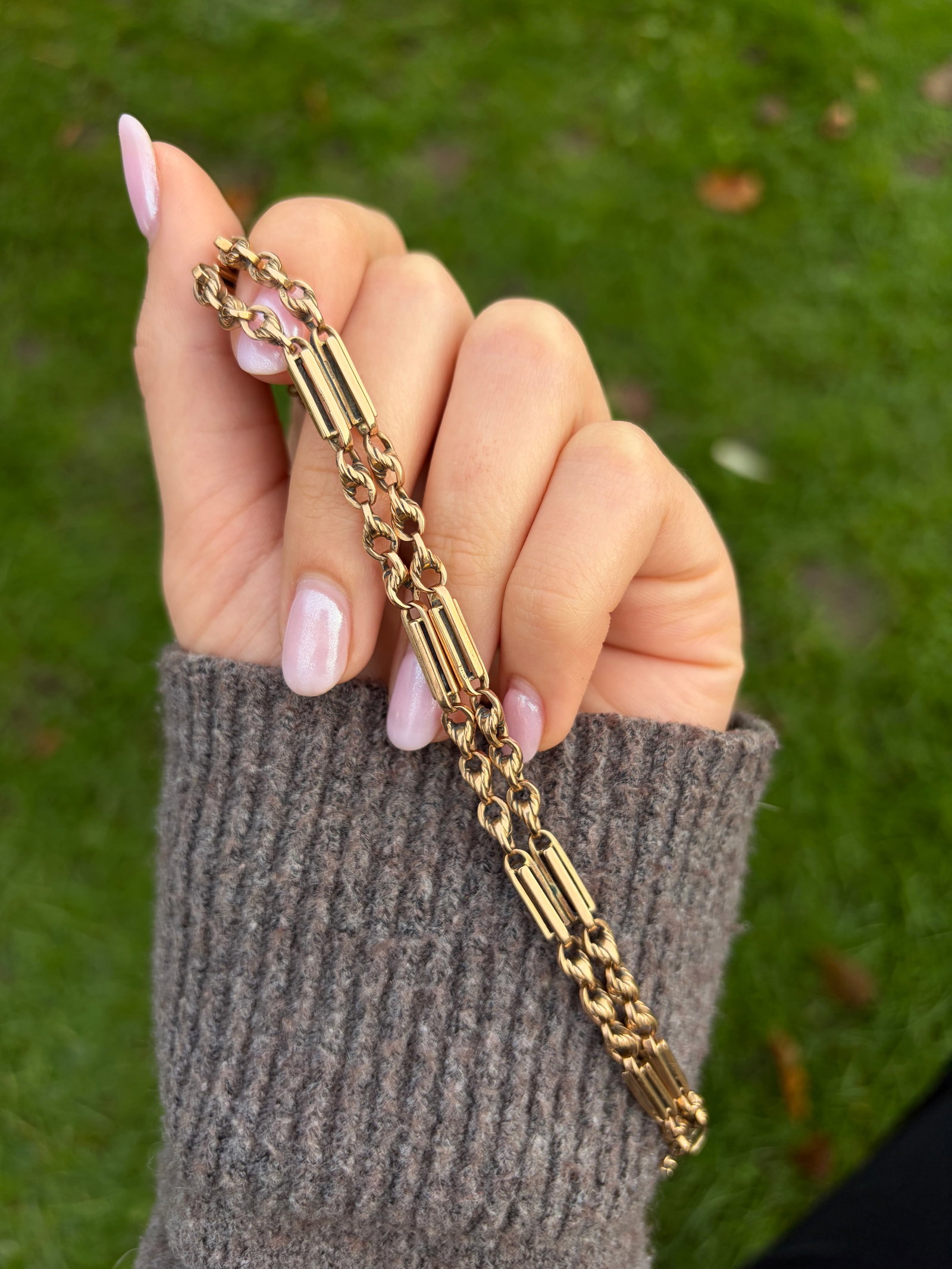 Heavy antique 9ct yellow gold double twist link bracelet with dog clip fastener - 10