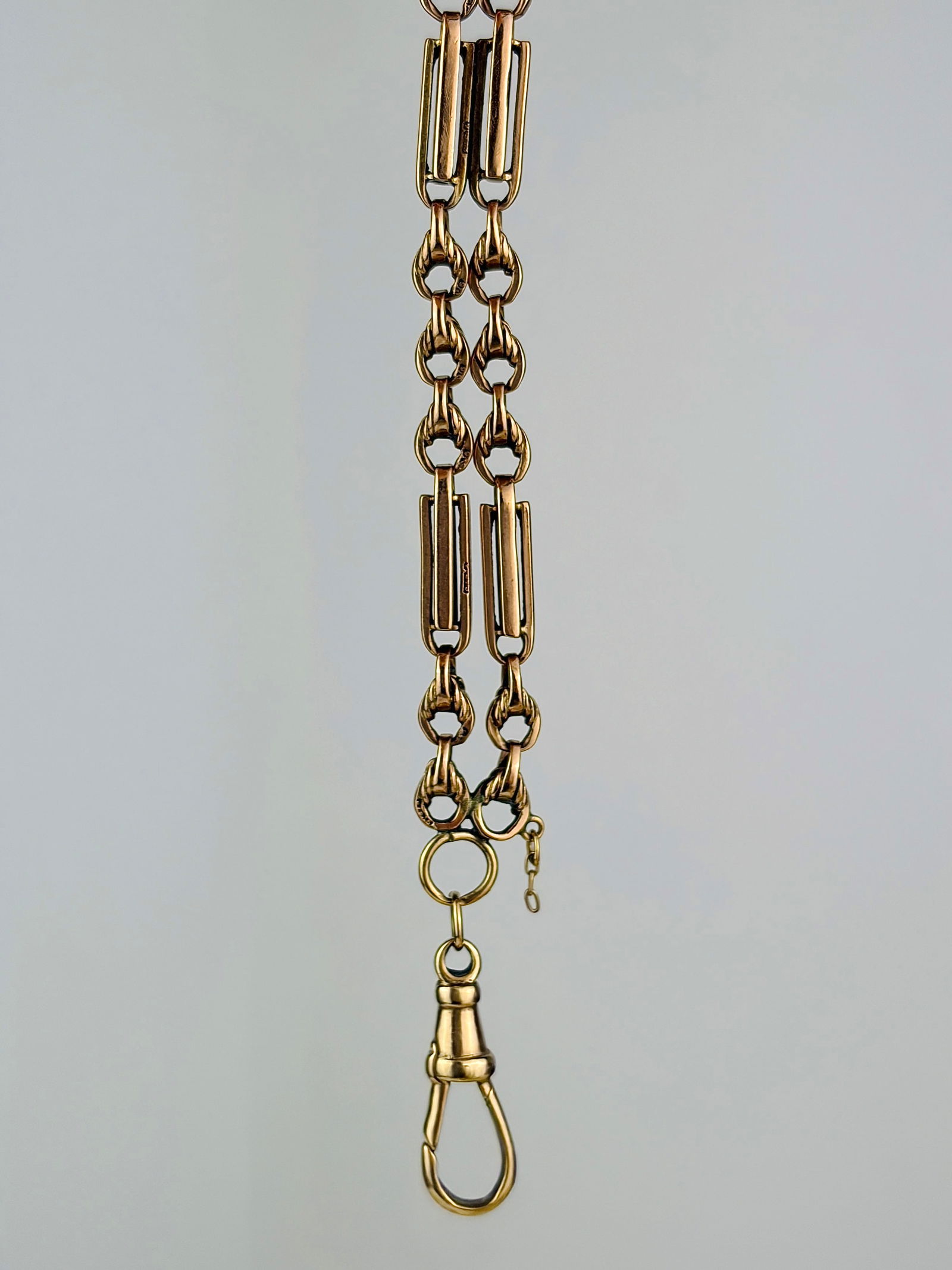 Heavy antique 9ct yellow gold double twist link bracelet with dog clip fastener - 2
