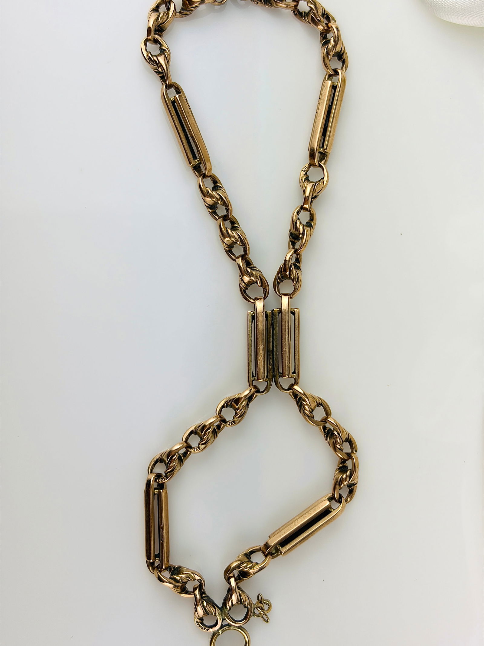 Heavy antique 9ct yellow gold double twist link bracelet with dog clip fastener - 3