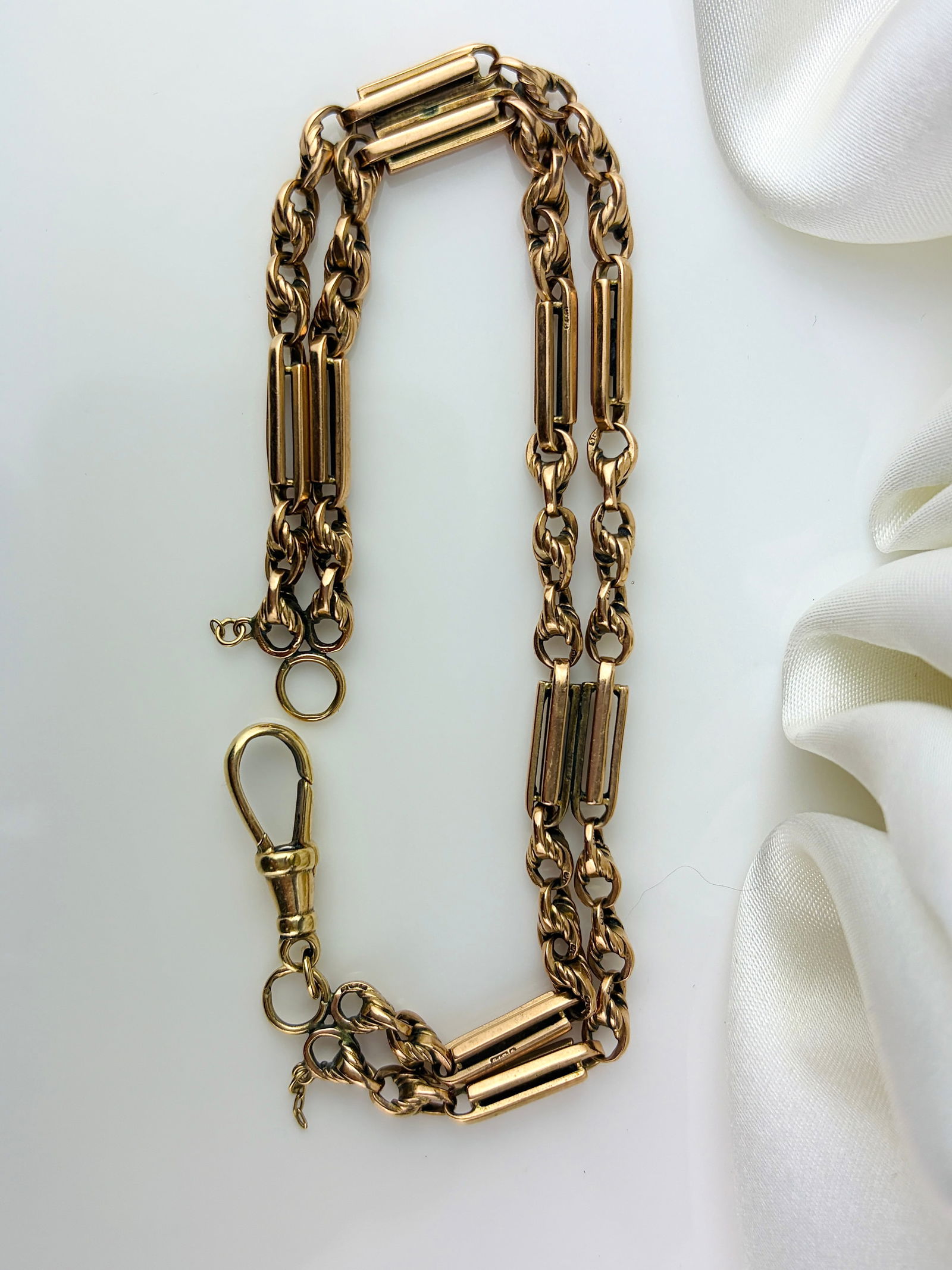 Heavy antique 9ct yellow gold double twist link bracelet with dog clip fastener - 4