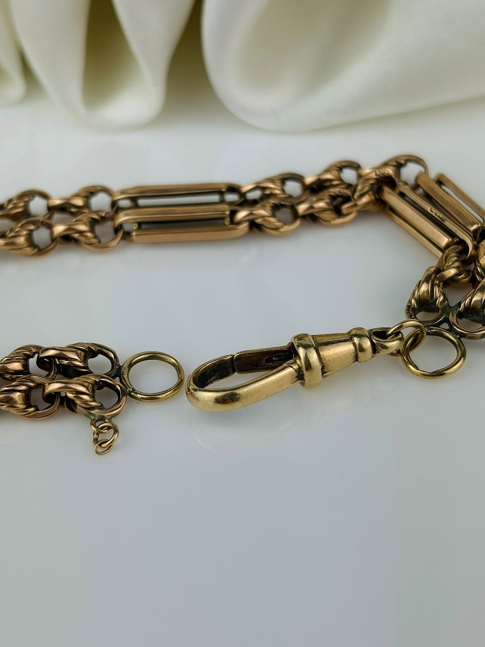 Heavy antique 9ct yellow gold double twist link bracelet with dog clip fastener - 5