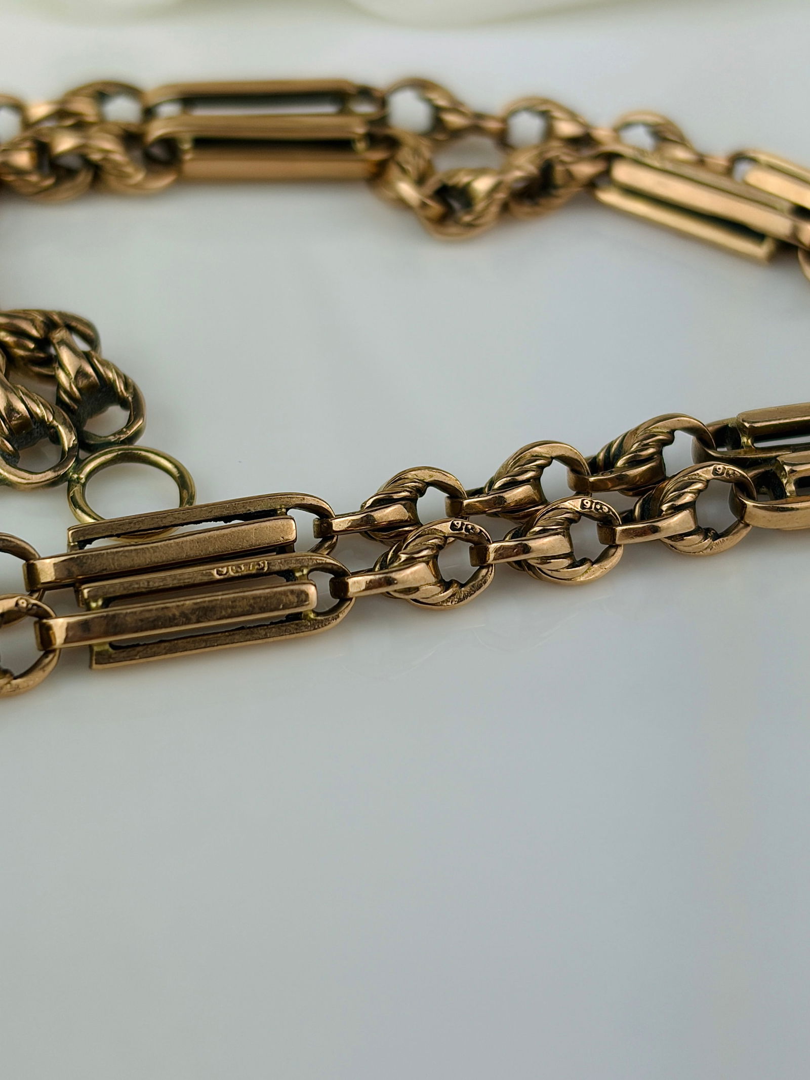 Heavy antique 9ct yellow gold double twist link bracelet with dog clip fastener - 6