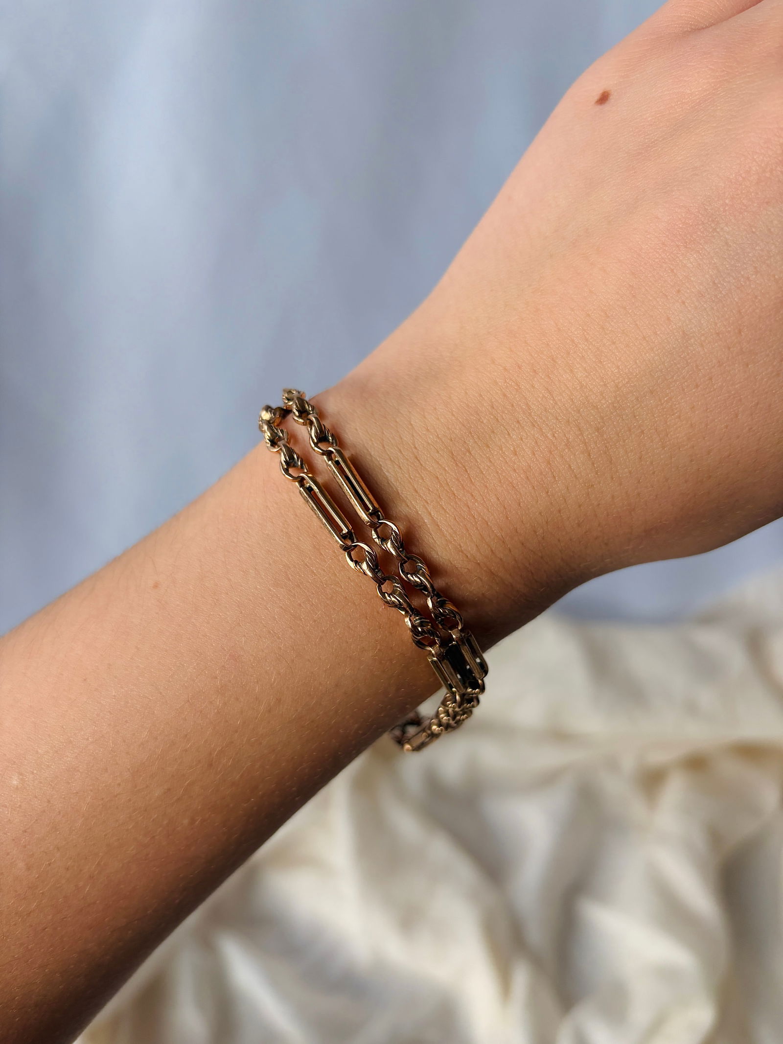 Heavy antique 9ct yellow gold double twist link bracelet with dog clip fastener - 8