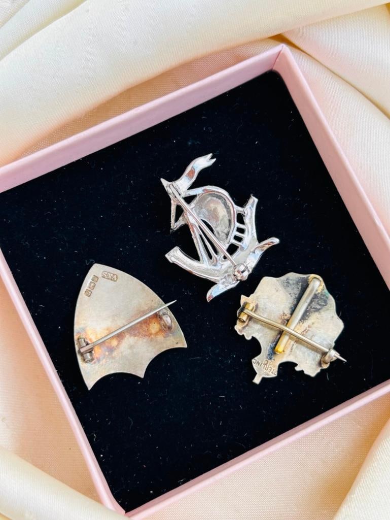 Mixed Lot of 3 Enamel Brooches Inc Silver - 3