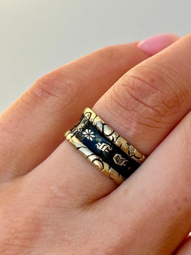 Antique 18ct Yellow Gold Wide Enamel Mourning Band Ring C.1823 - 3