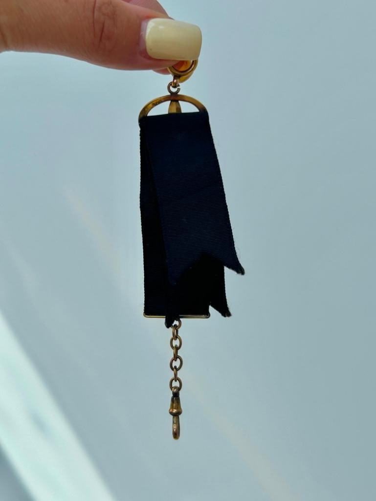 Antique 9ct Gold and Grosgrain Medal Holder, Dog Clip, Large Bolt Ring Chain Extender - 3