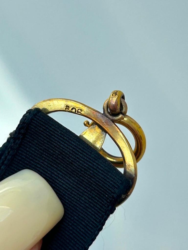 Antique 9ct Gold and Grosgrain Medal Holder, Dog Clip, Large Bolt Ring Chain Extender - 4
