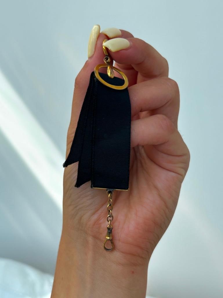 Antique 9ct Gold and Grosgrain Medal Holder, Dog Clip, Large Bolt Ring Chain Extender - 5