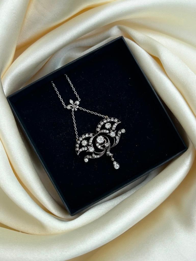 Antique Diamond Belle Epoque Platinum Necklace - 4