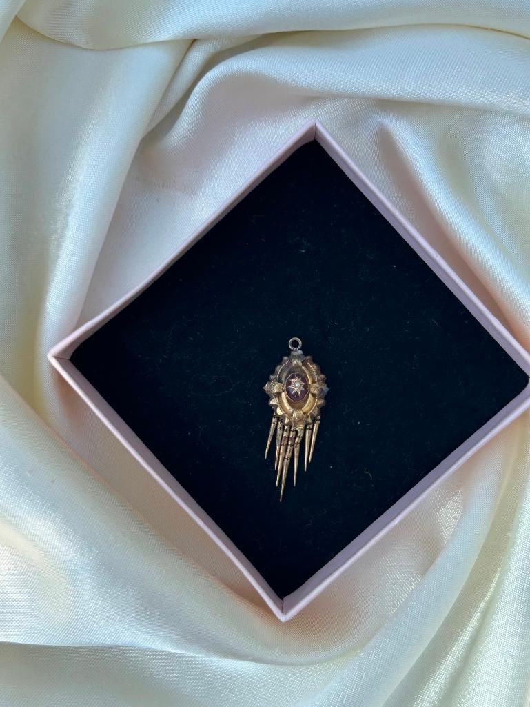 Victorian era antique 9CT yellow gold Pearl starburst fringe pendant - 3