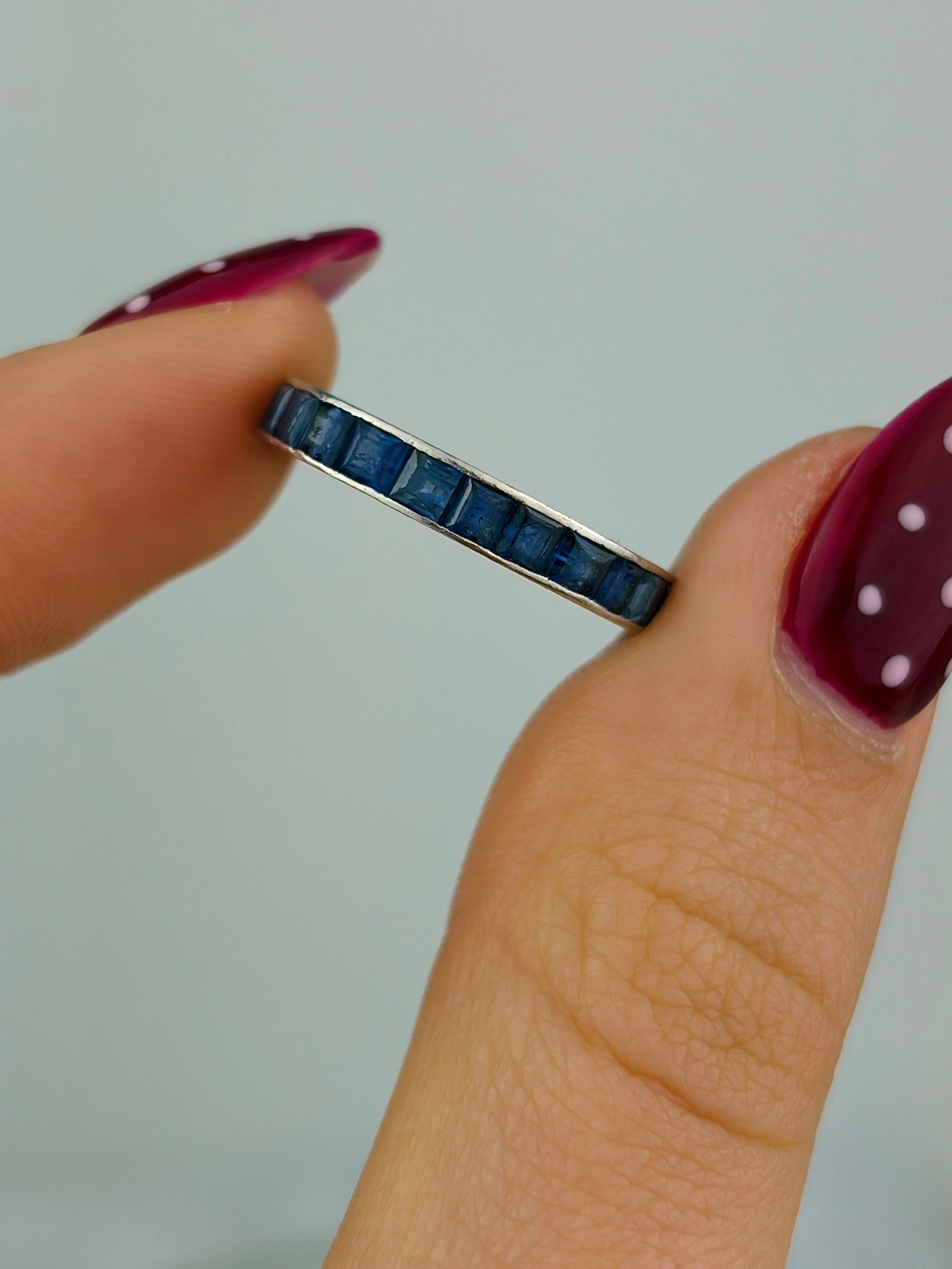 antique platinum sapphire full eternity band ring - 4