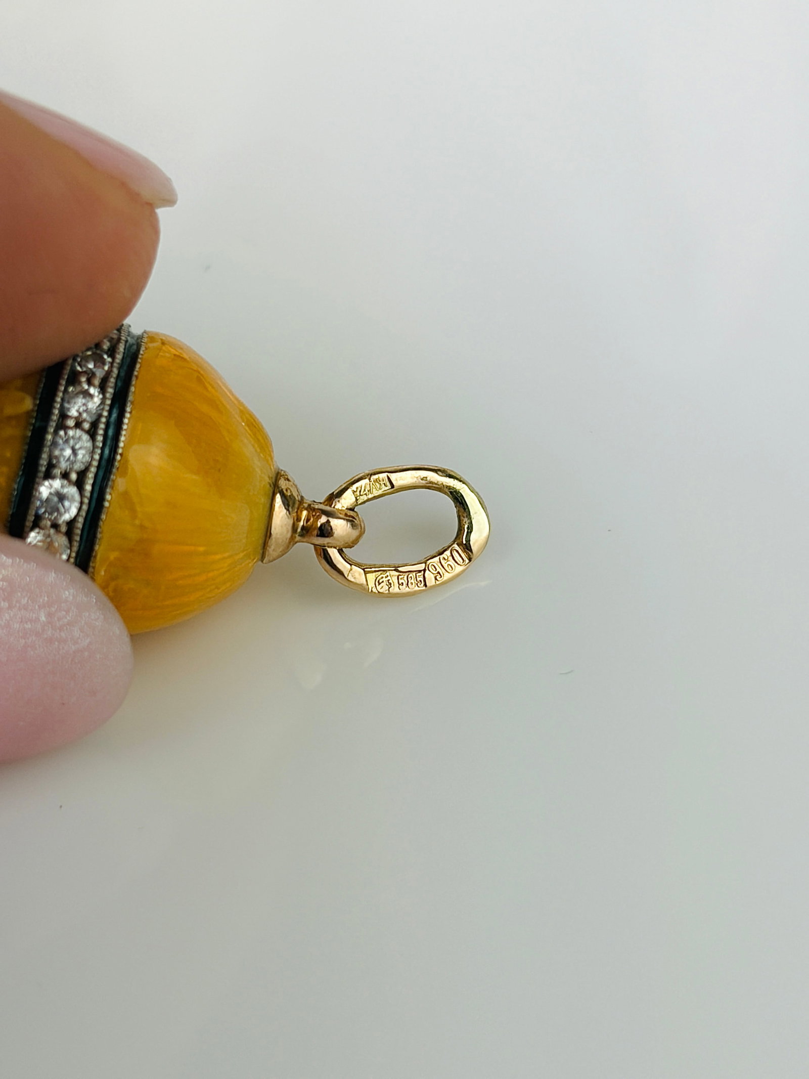 Antique Enamel, White Stone and 14ct Gold Egg Pendant - 5