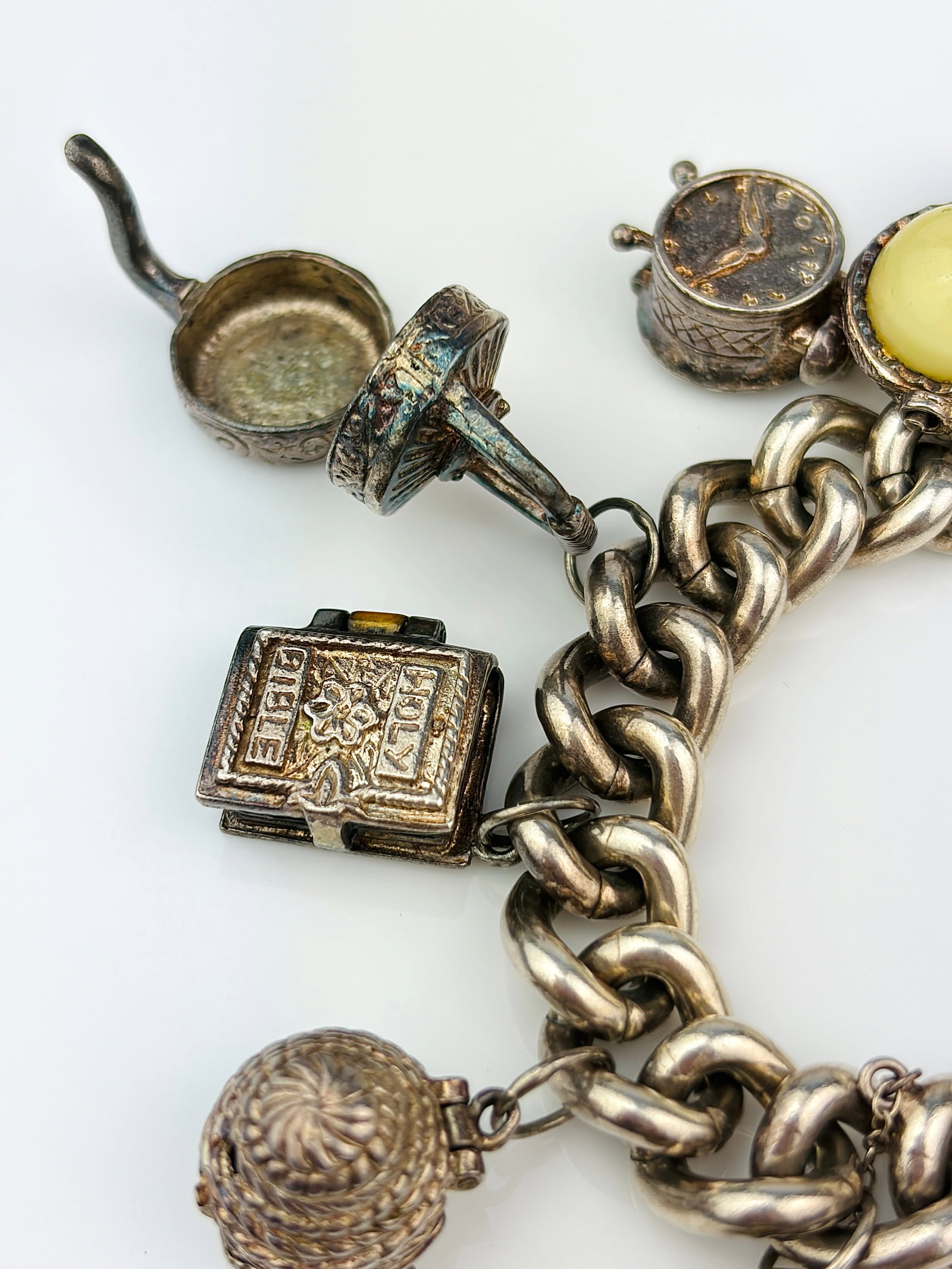heavy silver charm bracelet with rare opening charms. - very heavy - 3