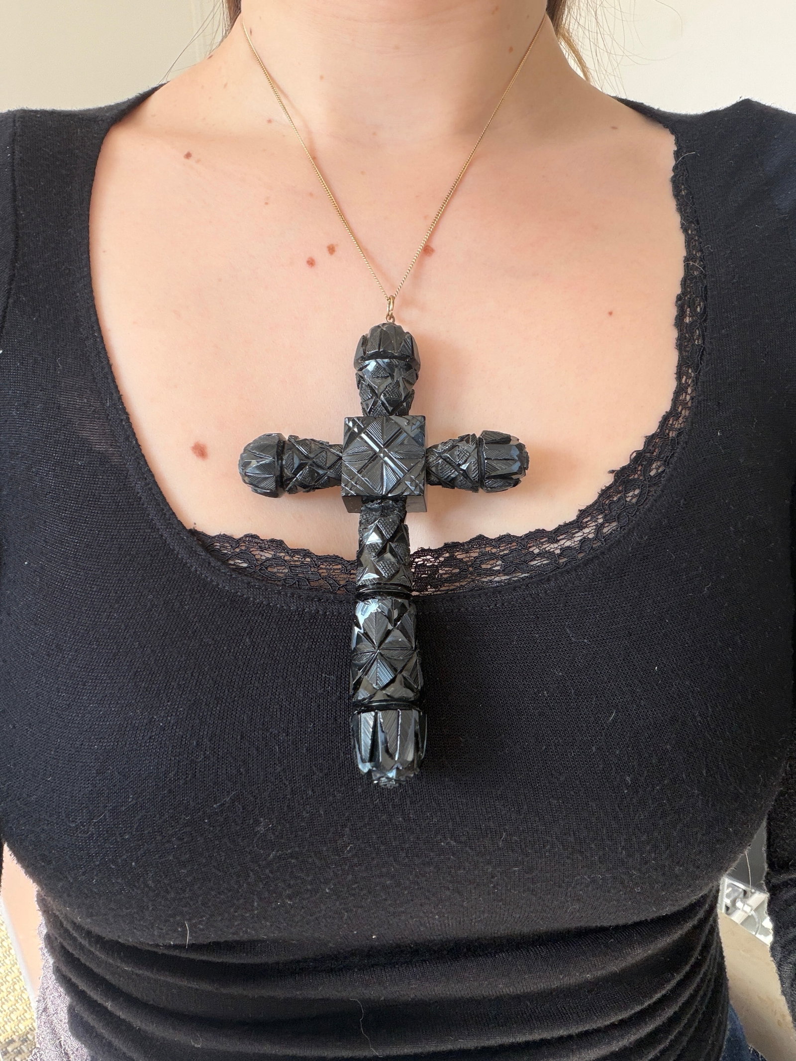 GIANT WHITBY JET CROSS PENDANT - 5