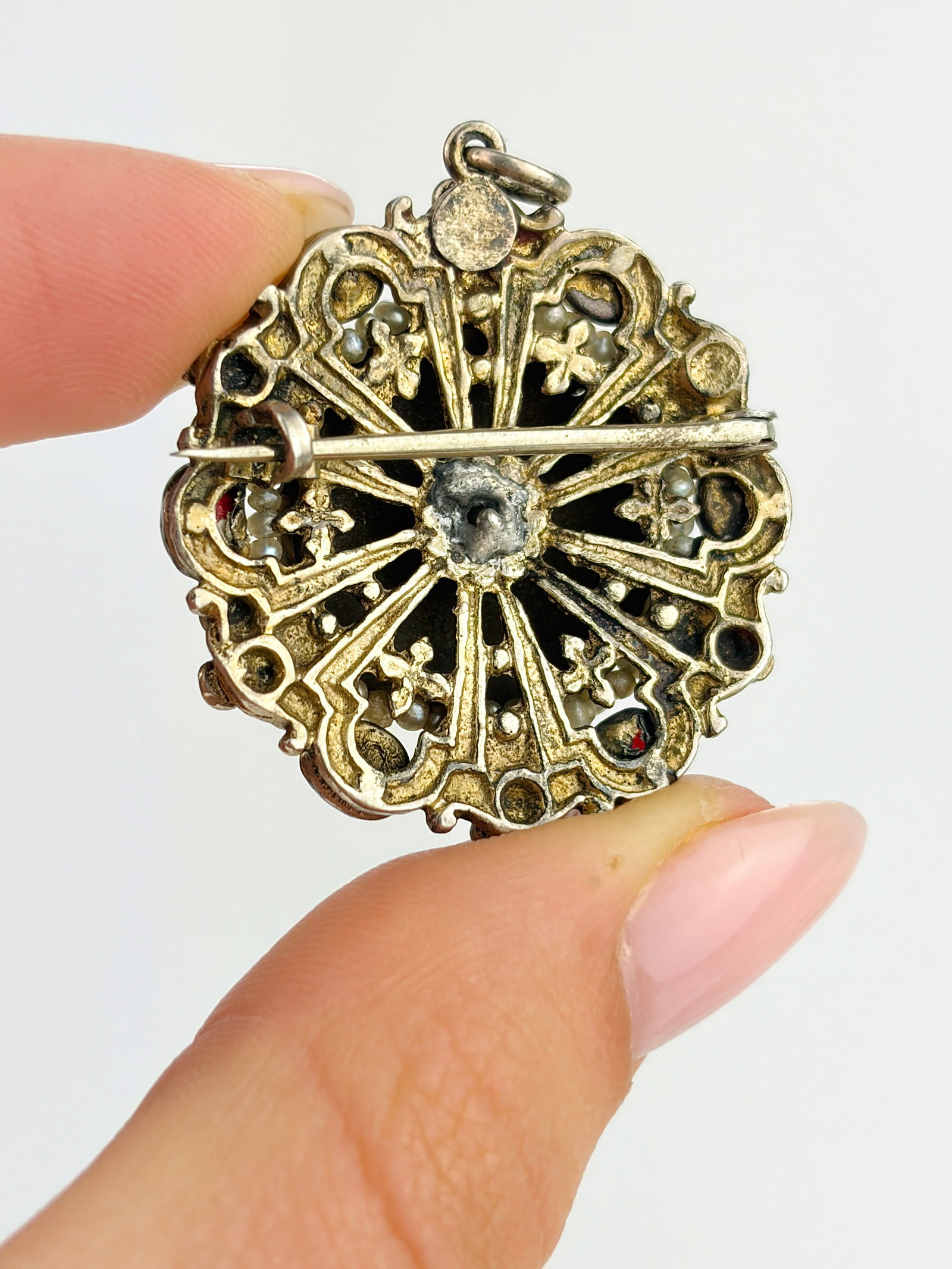 ANTIQUE AUSTRO HUNGARIAN GARNET AND PEARL BROOCH/PENDANT - 4