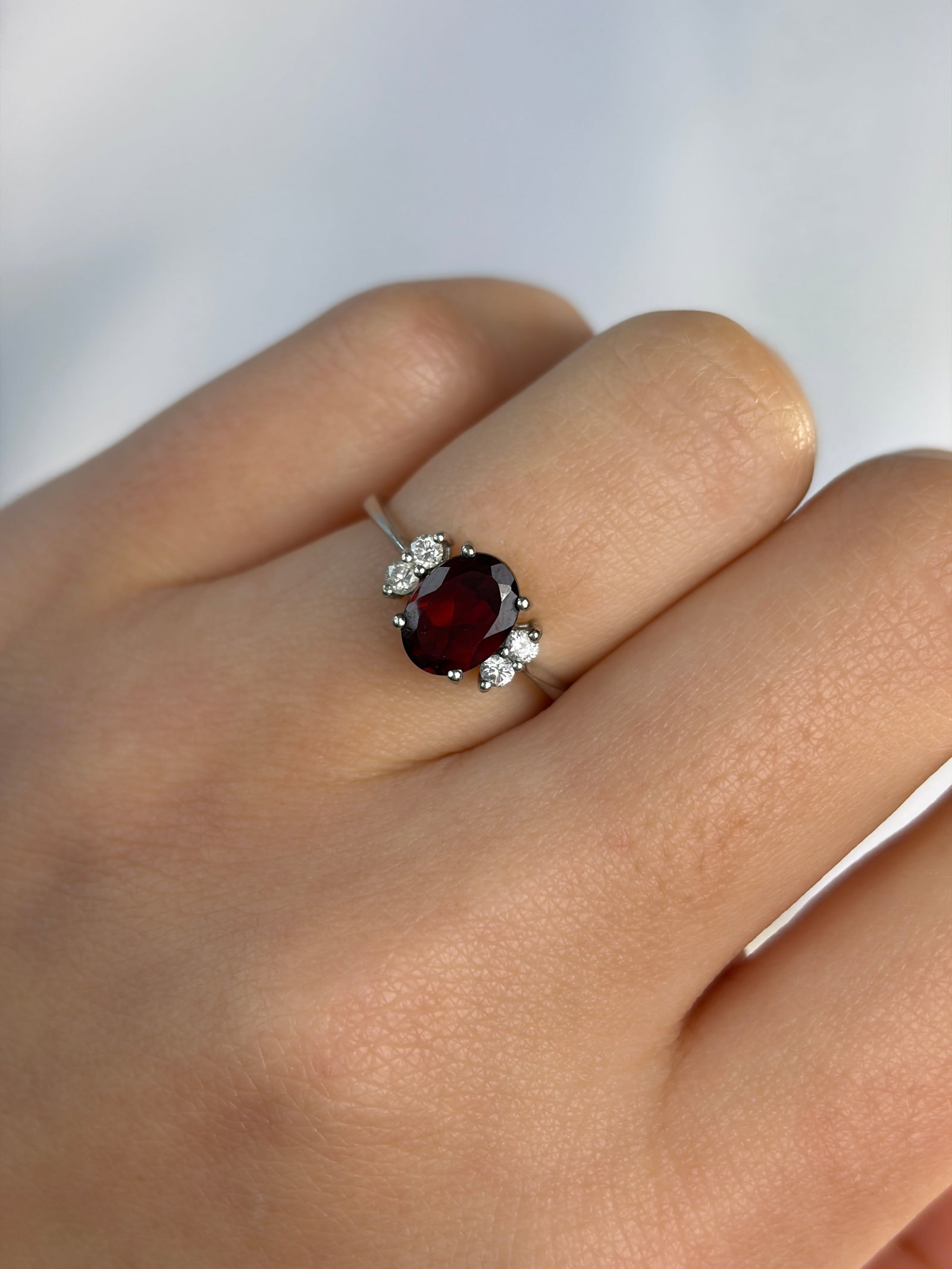 Sweet 14ct White Gold Garnet and Diamond Ring - 9