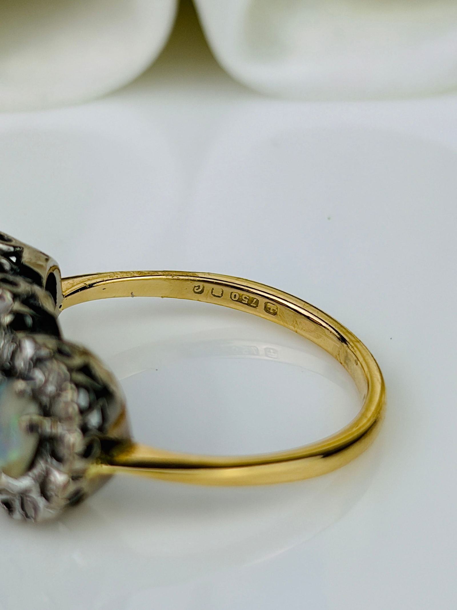Vintage Opal and Diamond 18ct Gold and Platinum Triple Cluster Ring - 4