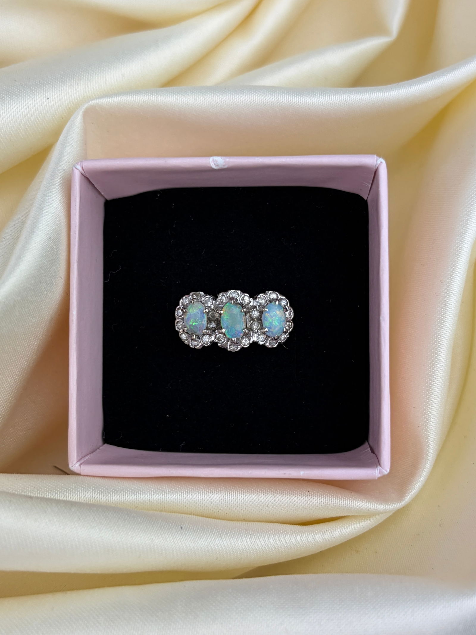 Vintage Opal and Diamond 18ct Gold and Platinum Triple Cluster Ring - 7