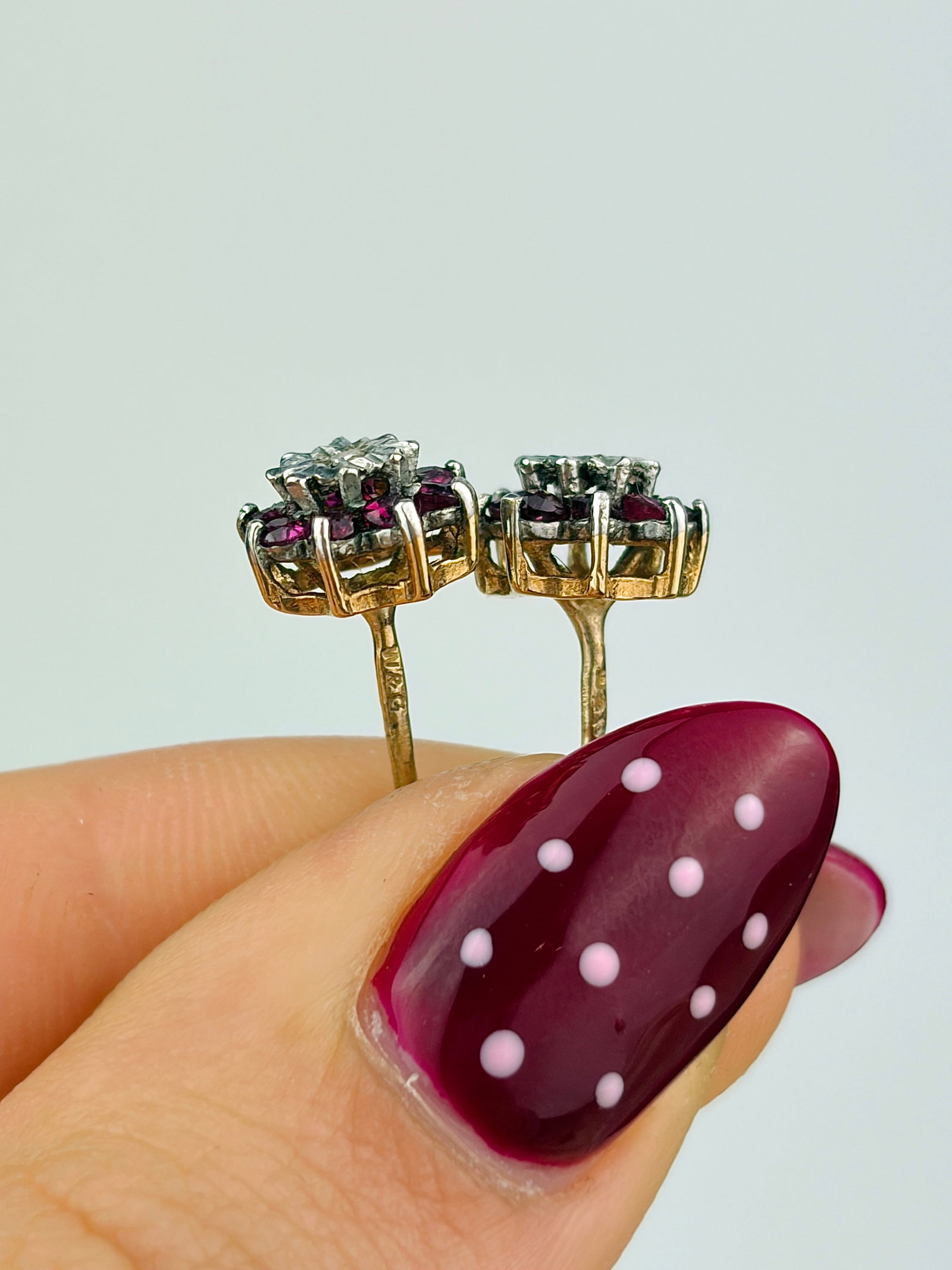 Sweet Ruby and Diamond Flower Earrings in Gold in Box - 5