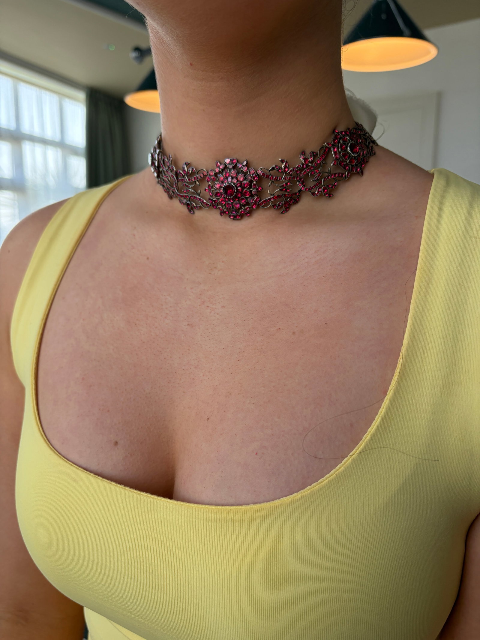 ANTIQUE GEORGIAN FLAT CUT GARNET 18CT GOLD CLUSTER RIVIERE NECKLACE IN BOX - 4