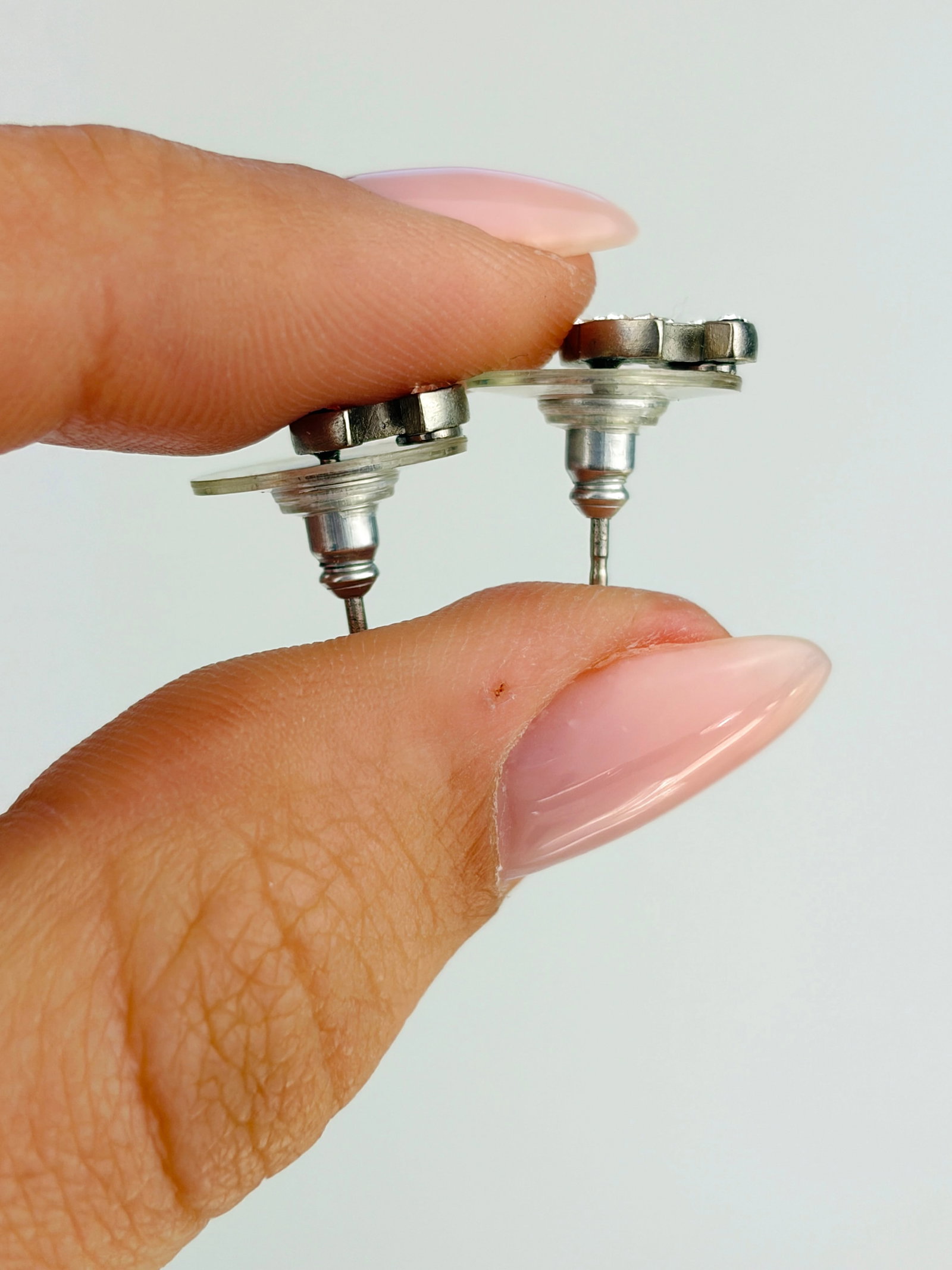 CHANEL MINI CC LOGOS RHINESTONE EARRINGS SILVER TONE - 2