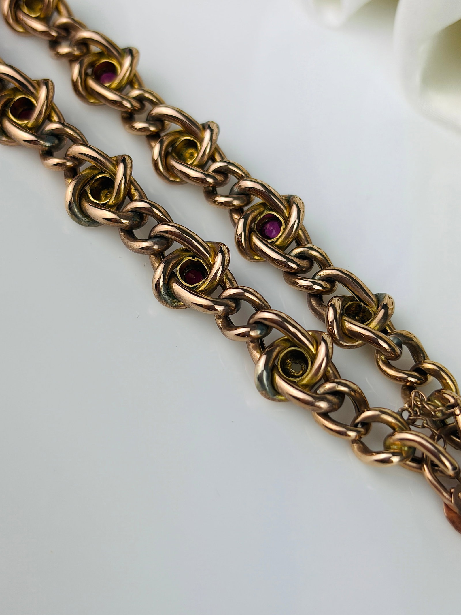 Antique 9ct Gold Stone Set Fancy Link Curb Bracelet with Heart Padlock - 4