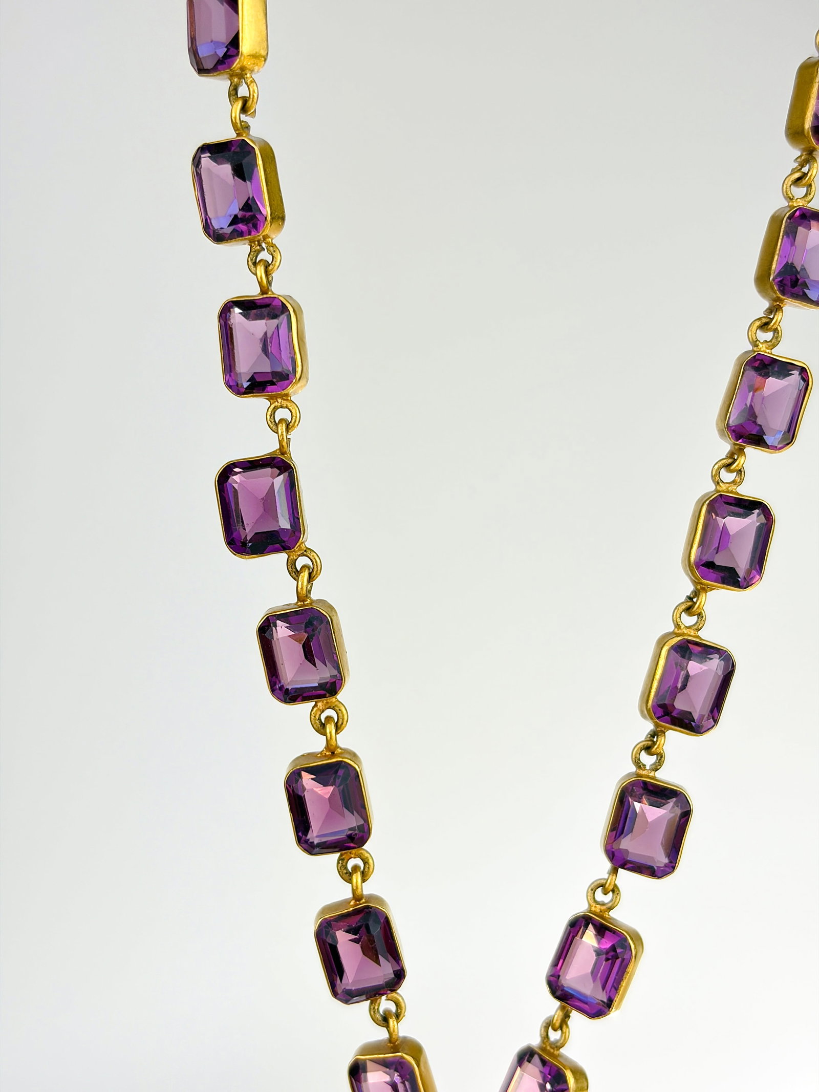 ANTIQUE GILT METAL PURPLE PASTE CROSS PENDANT AND RIVIERE NECKLACE - 4