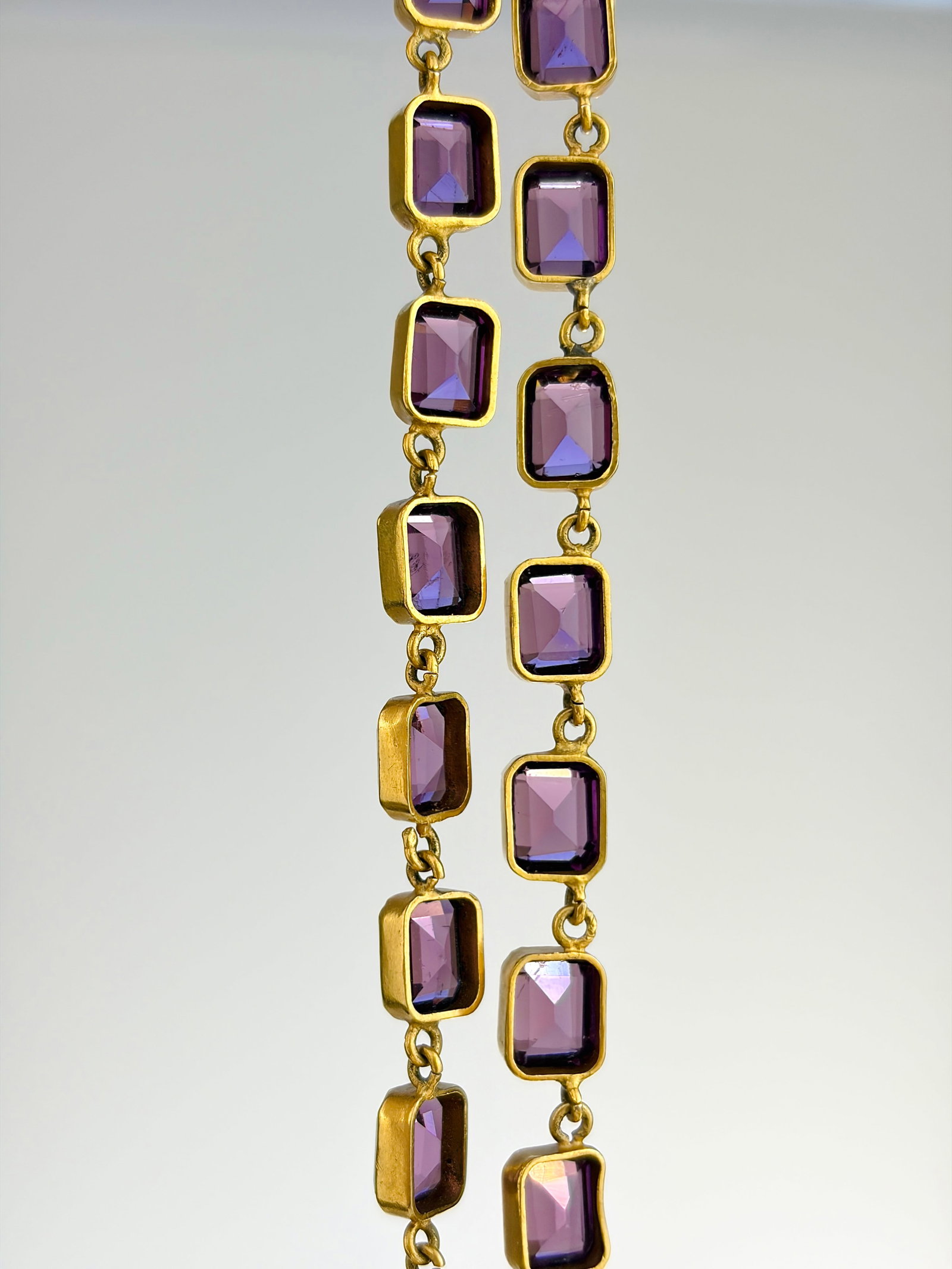 ANTIQUE GILT METAL PURPLE PASTE CROSS PENDANT AND RIVIERE NECKLACE - 7