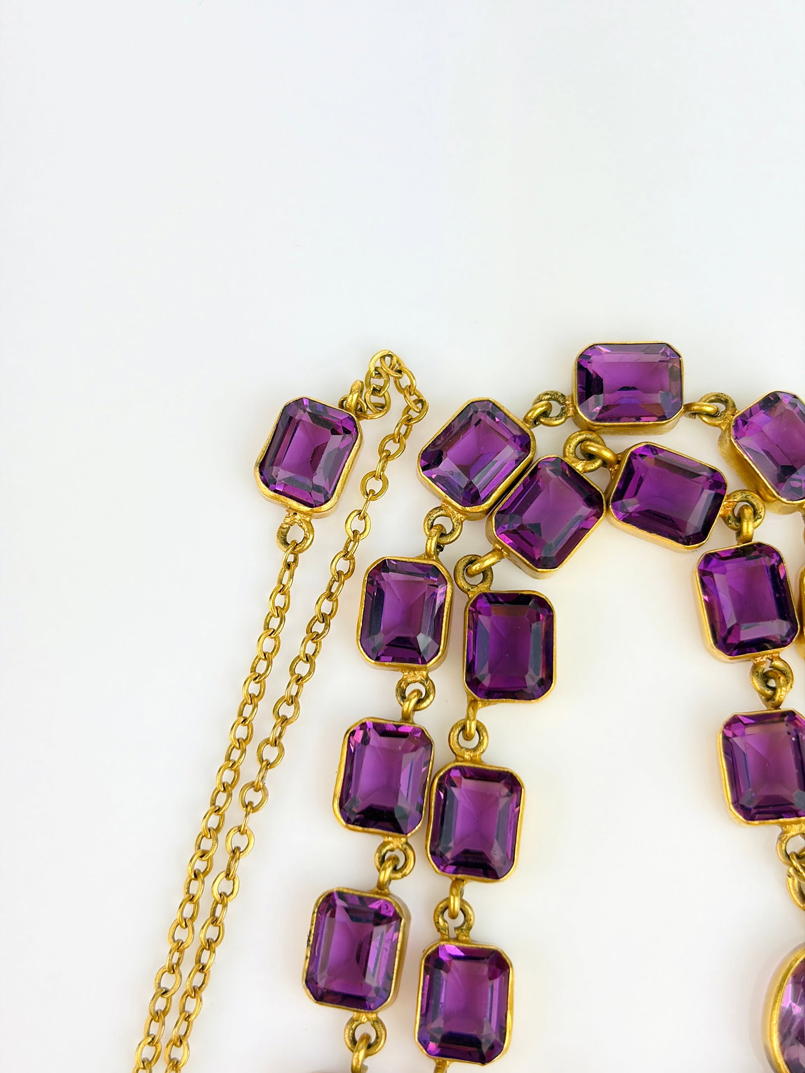 ANTIQUE GILT METAL PURPLE PASTE CROSS PENDANT AND RIVIERE NECKLACE - 9