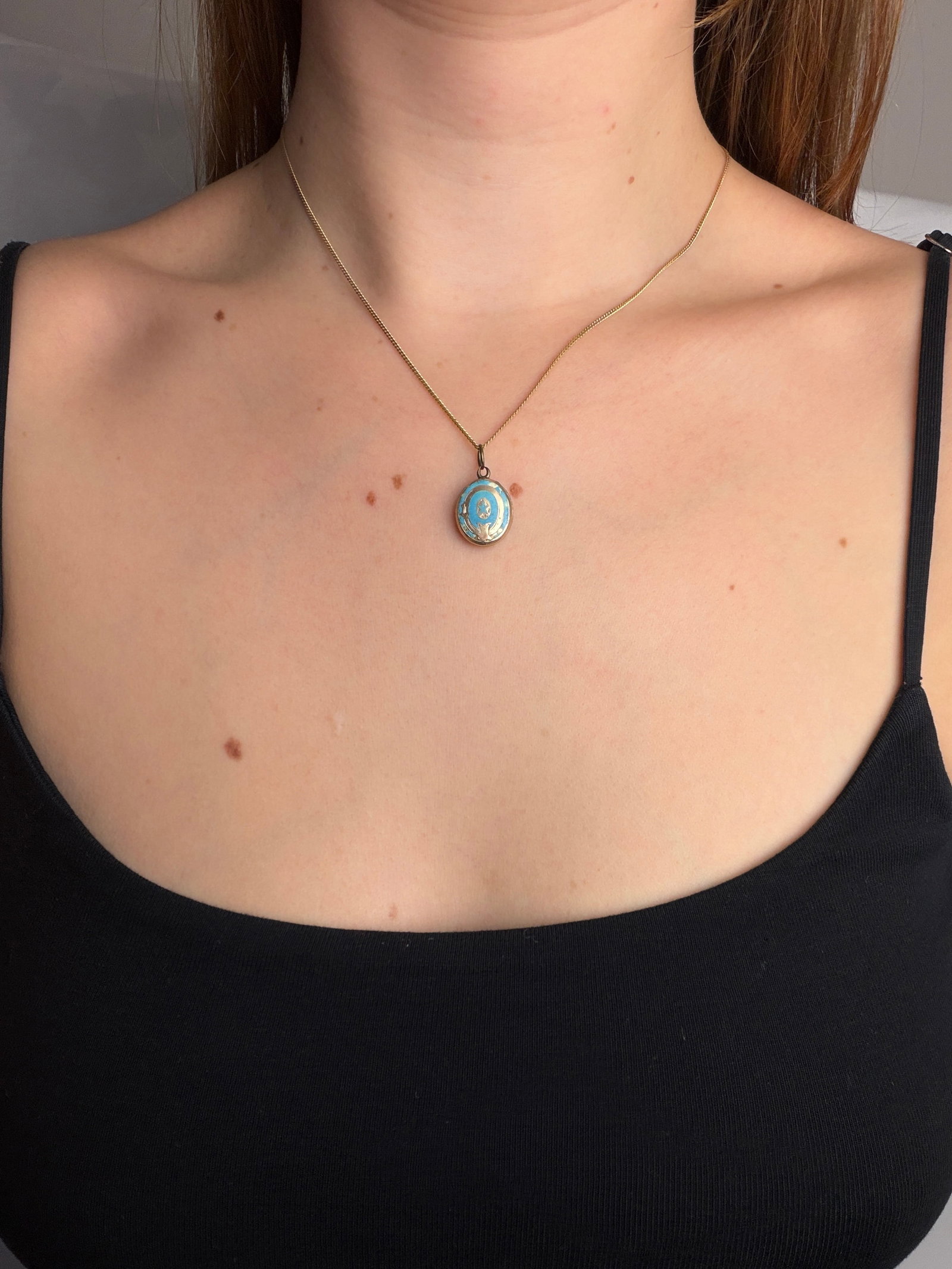 sweet blue enamel locket back pendant - 5