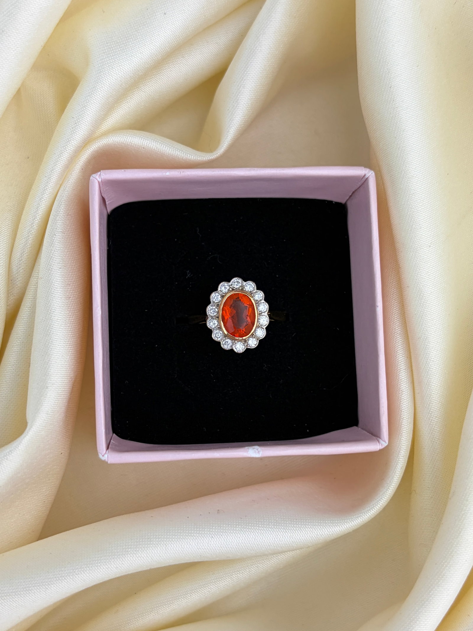 Vintage Fire Opal and Diamond 18 Carat Cluster Ring - 7