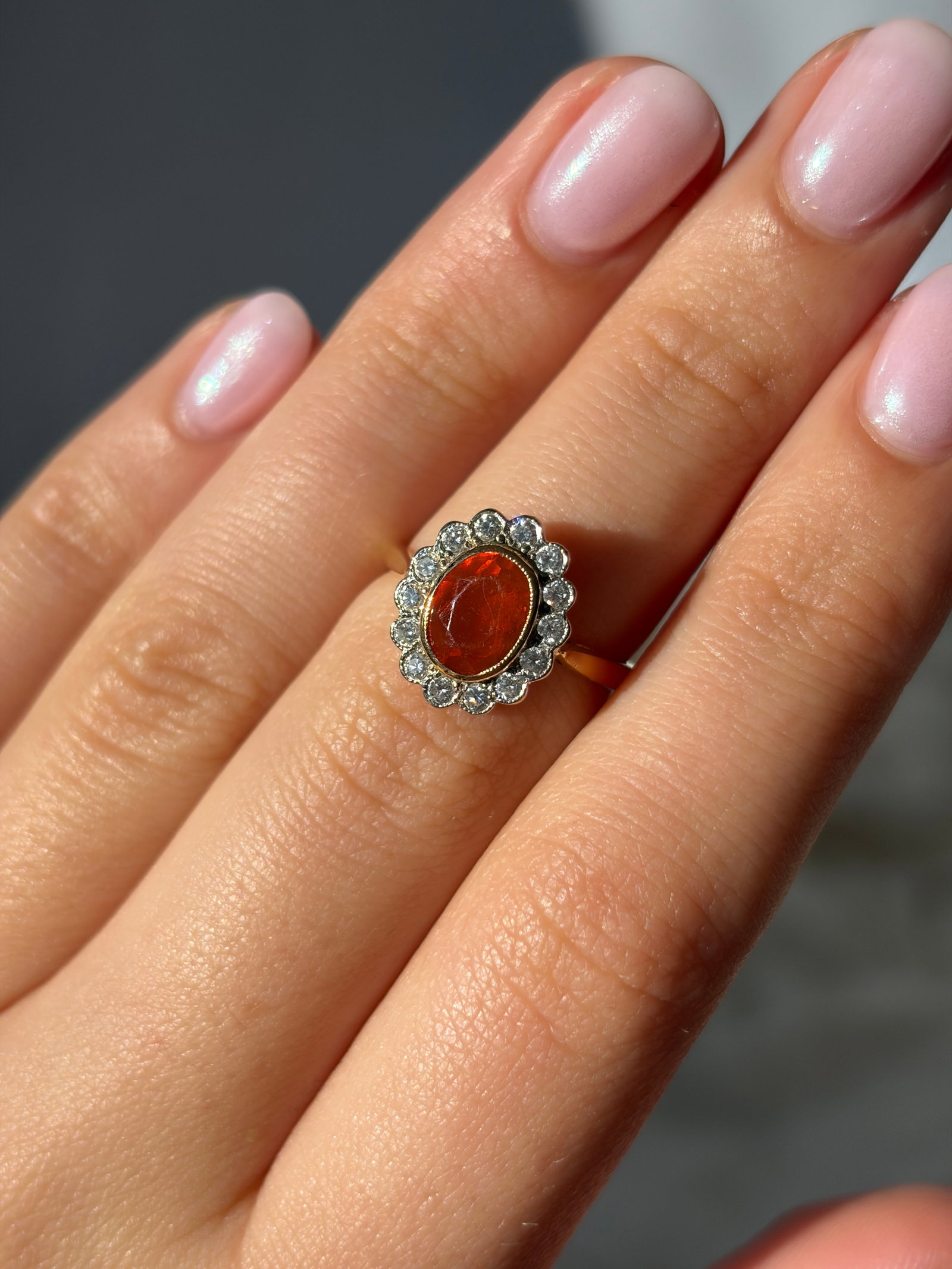 Vintage Fire Opal and Diamond 18 Carat Cluster Ring - 8