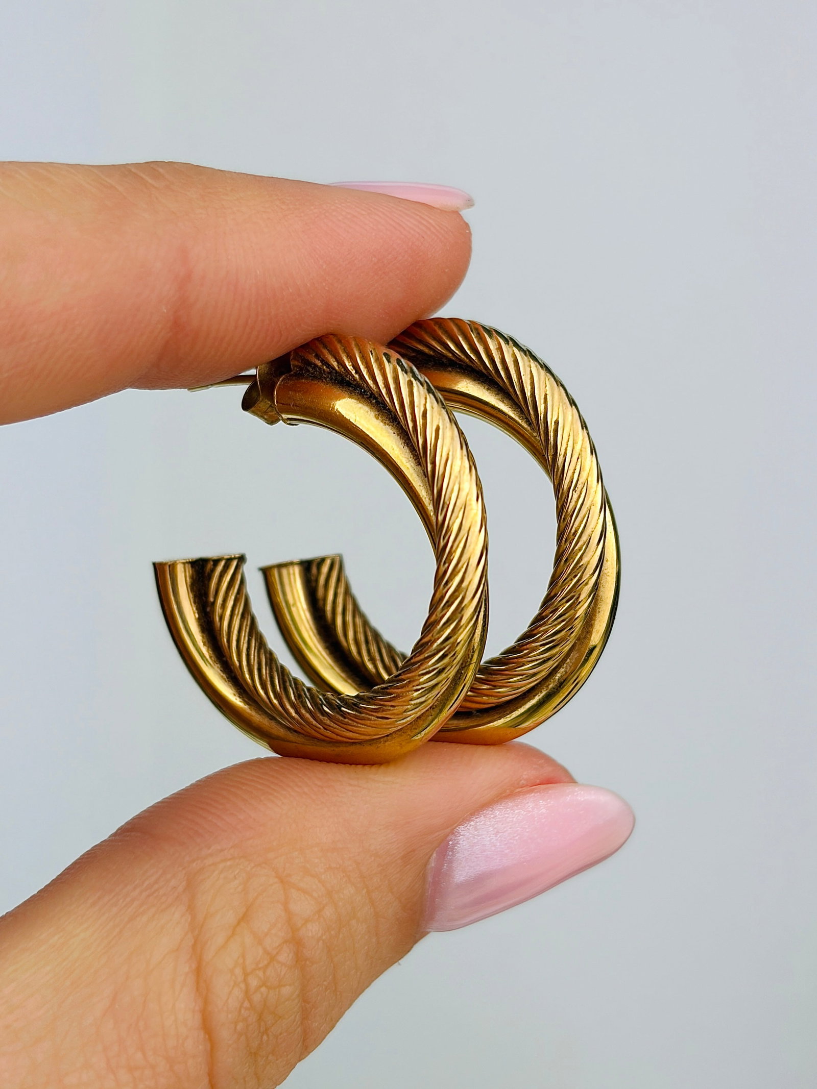 Vintage 9ct Yellow Gold Double Hoop Earrings - 2