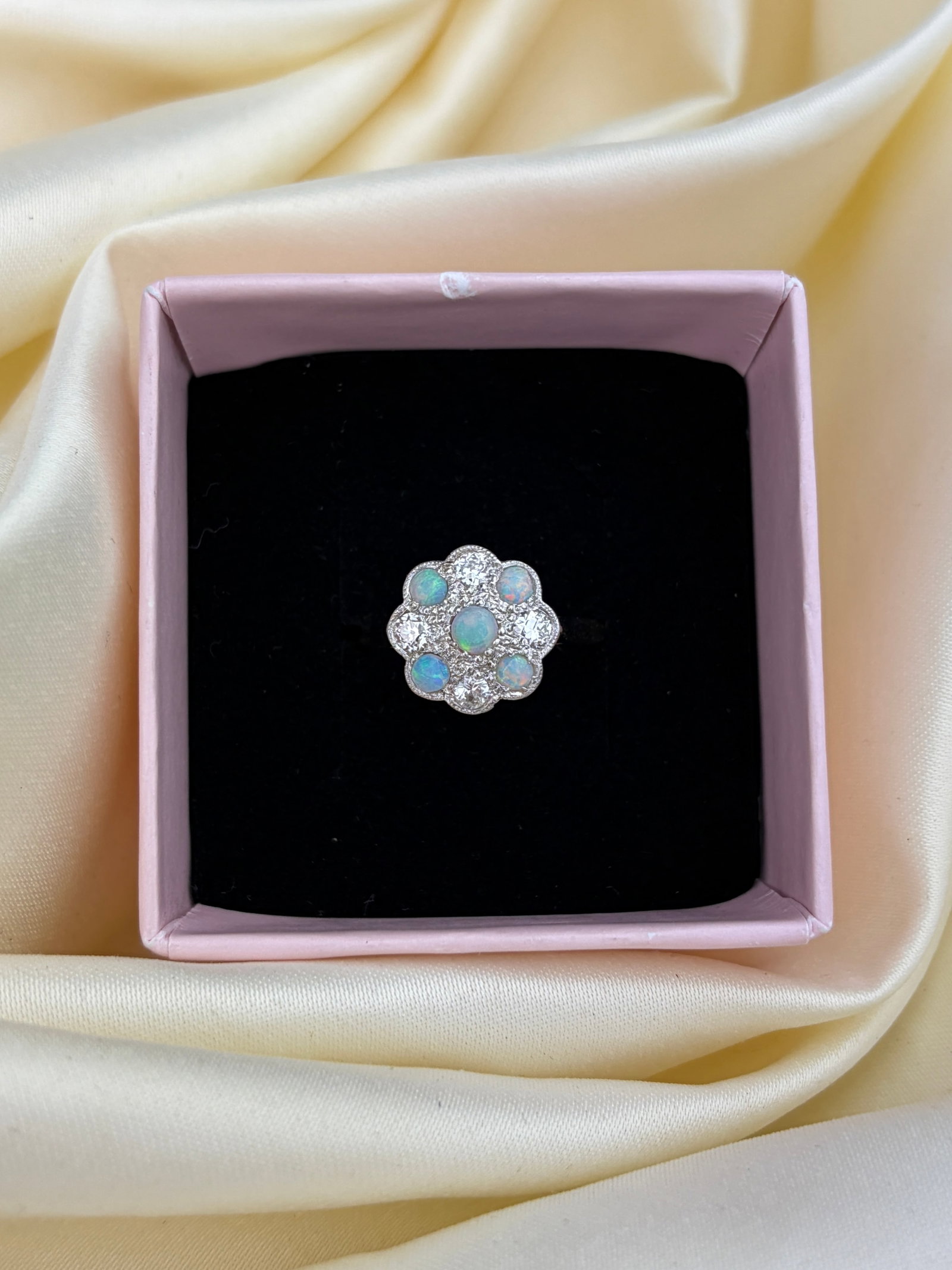 Art Deco 18ct Gold and Platinum Opal and Diamond Panel Ring - 7