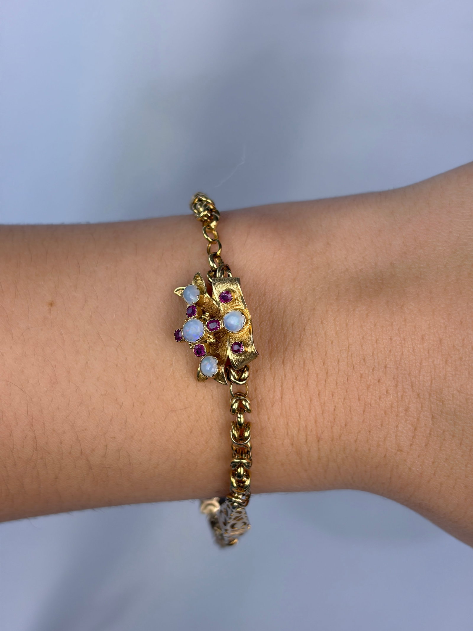 Victorian Opal and Ruby 9ct Gold Bracelet - 10